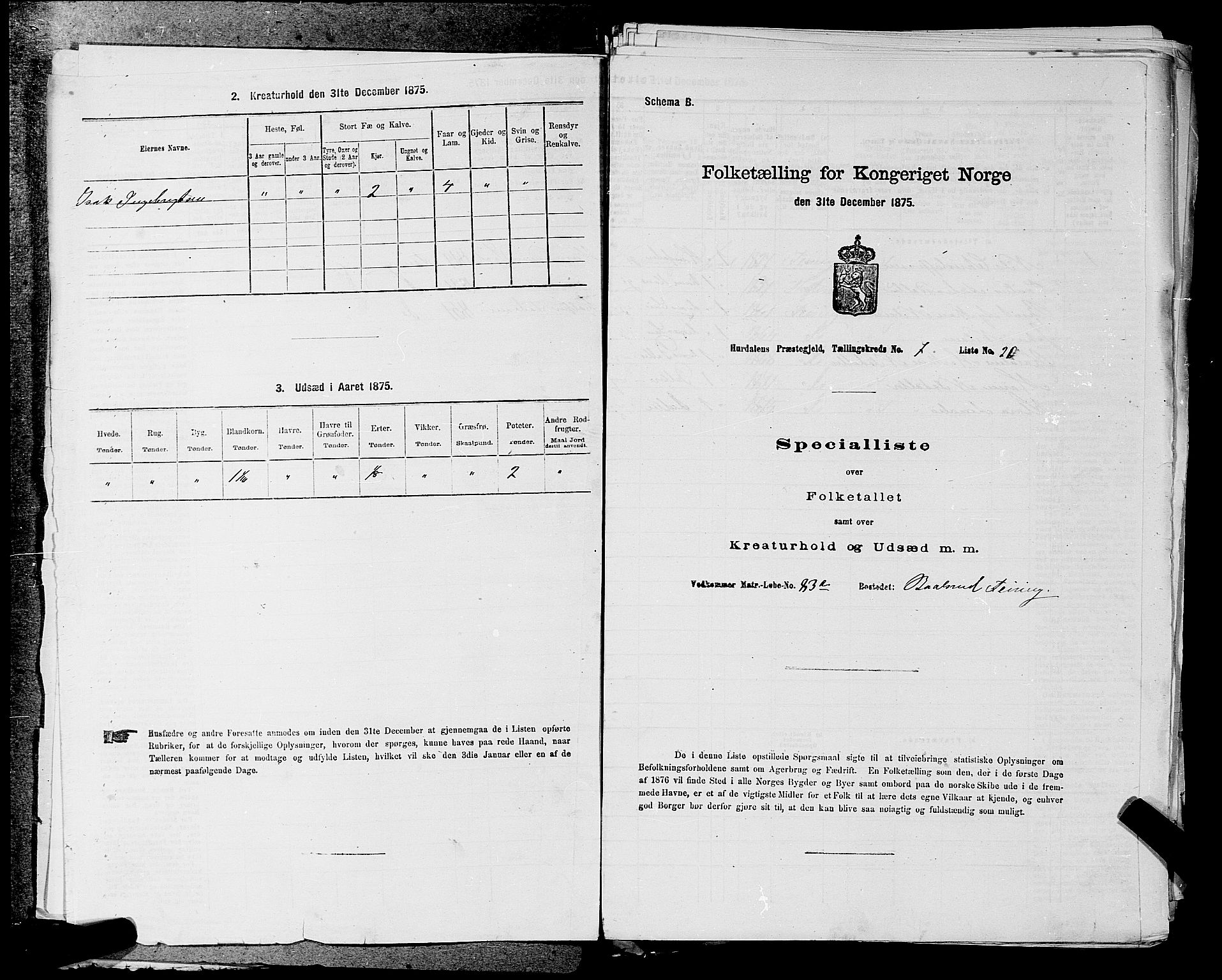 RA, 1875 census for 0239P Hurdal, 1875, p. 869