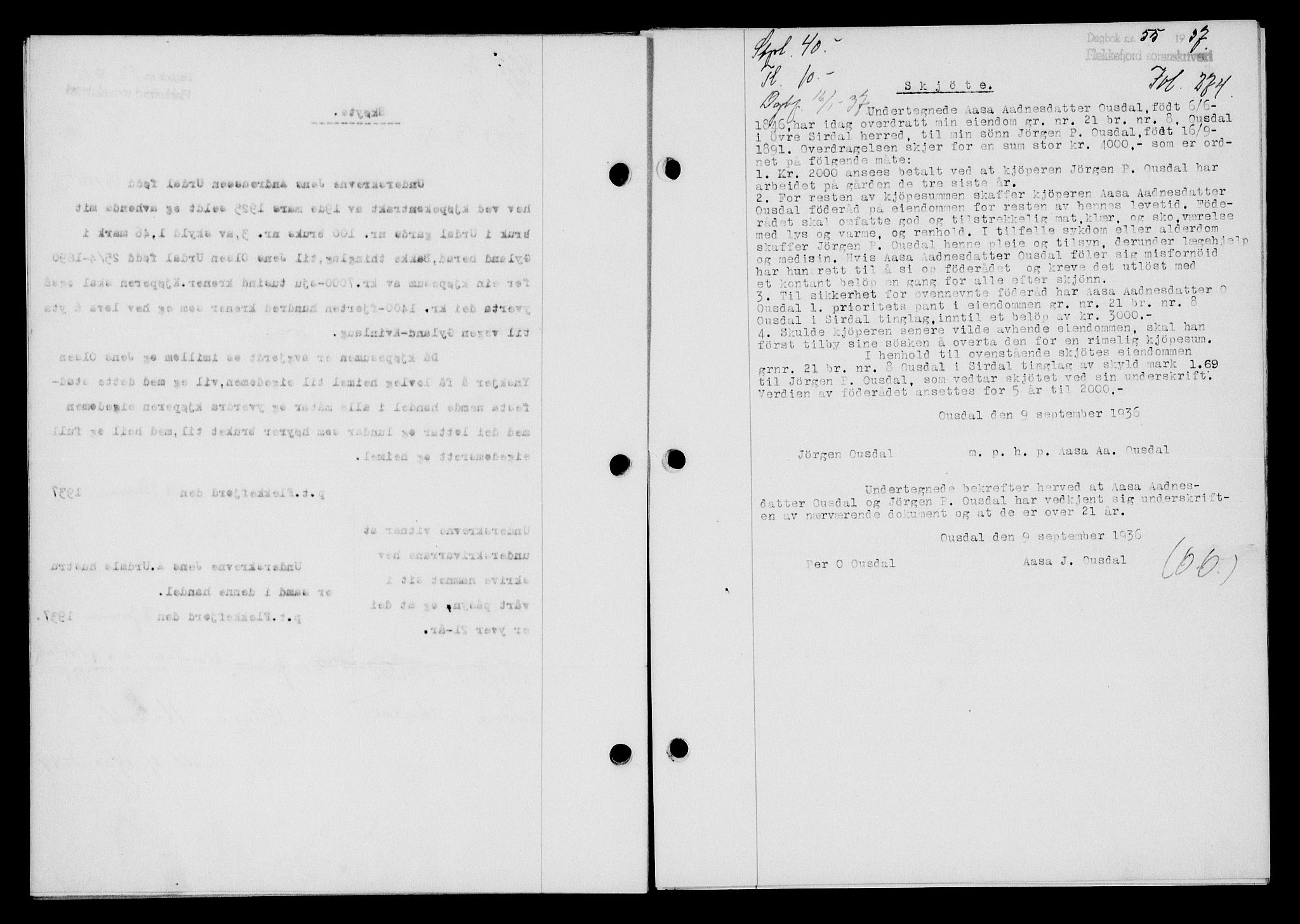 Flekkefjord sorenskriveri, SAK/1221-0001/G/Gb/Gba/L0053: Mortgage book no. A-1, 1936-1937, Diary no: : 55/1937