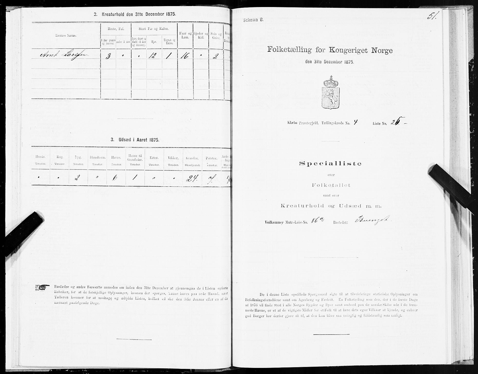 SAT, 1875 census for 1662P Klæbu, 1875, p. 2051