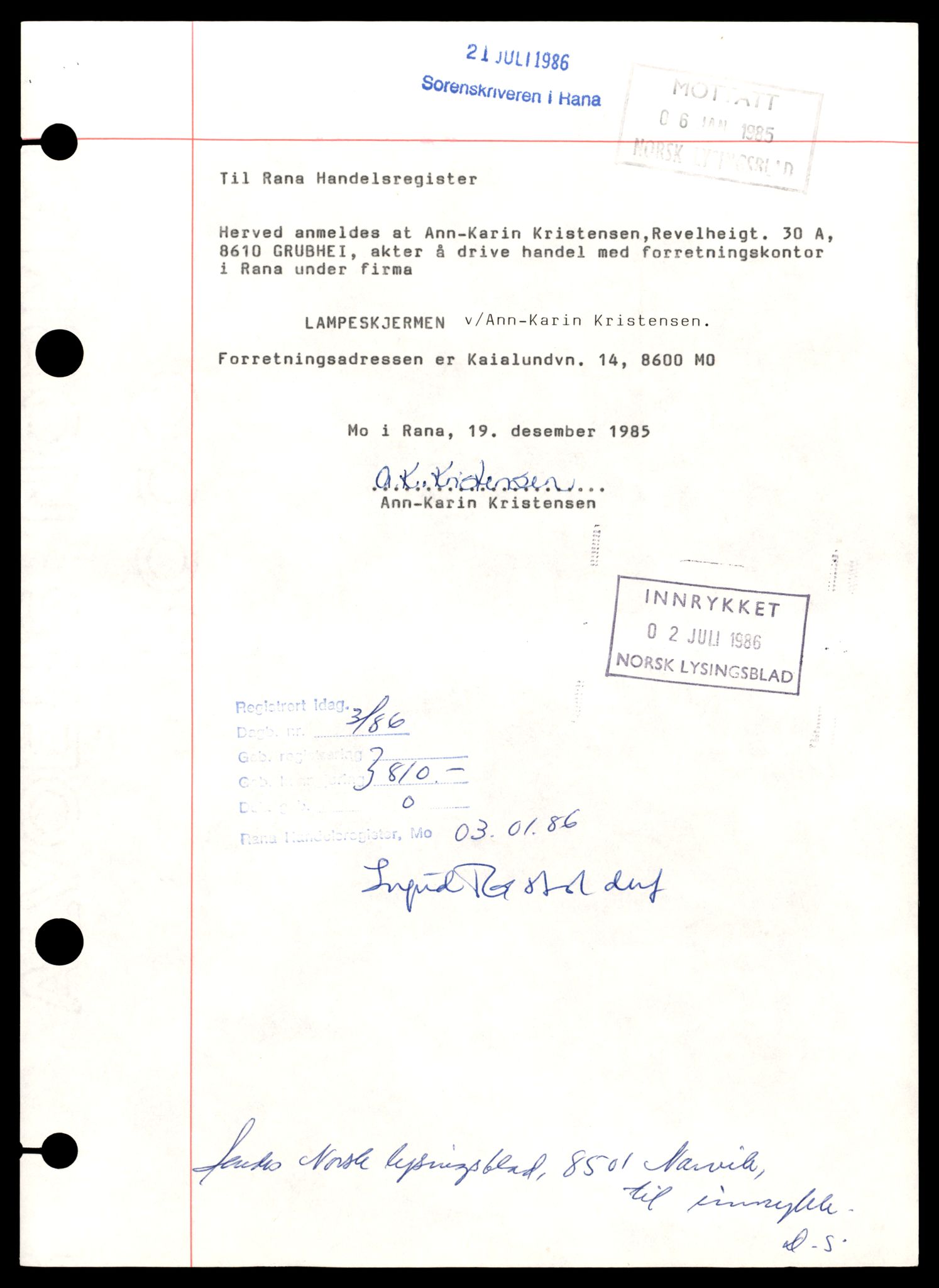 Rana sorenskriveri , SAT/A-1108/2/J/Jd/Jda/L0003: Bilag. Enkeltmannsforetak L - R, 1946-1987, p. 3