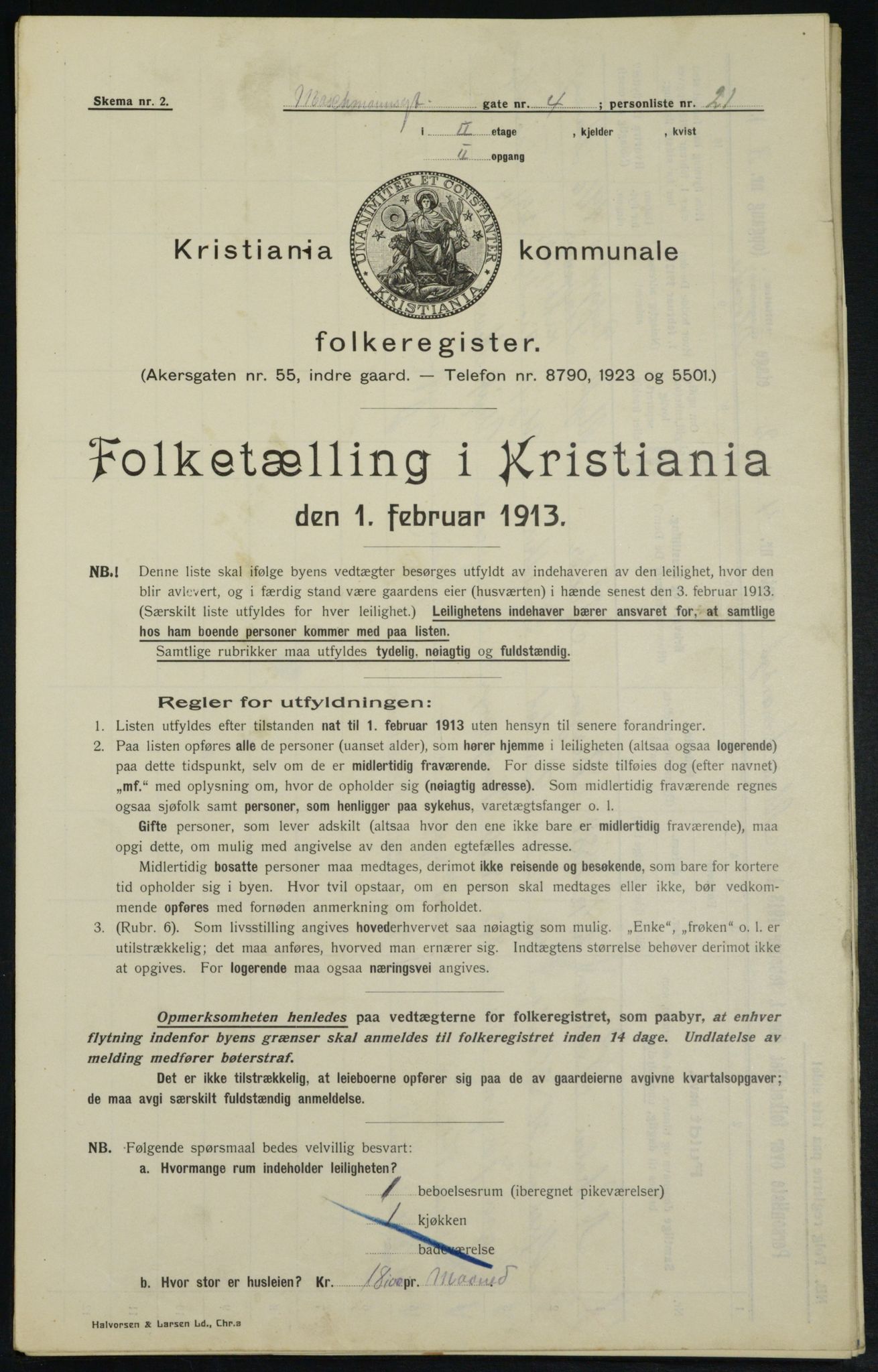 OBA, Municipal Census 1913 for Kristiania, 1913, p. 64606