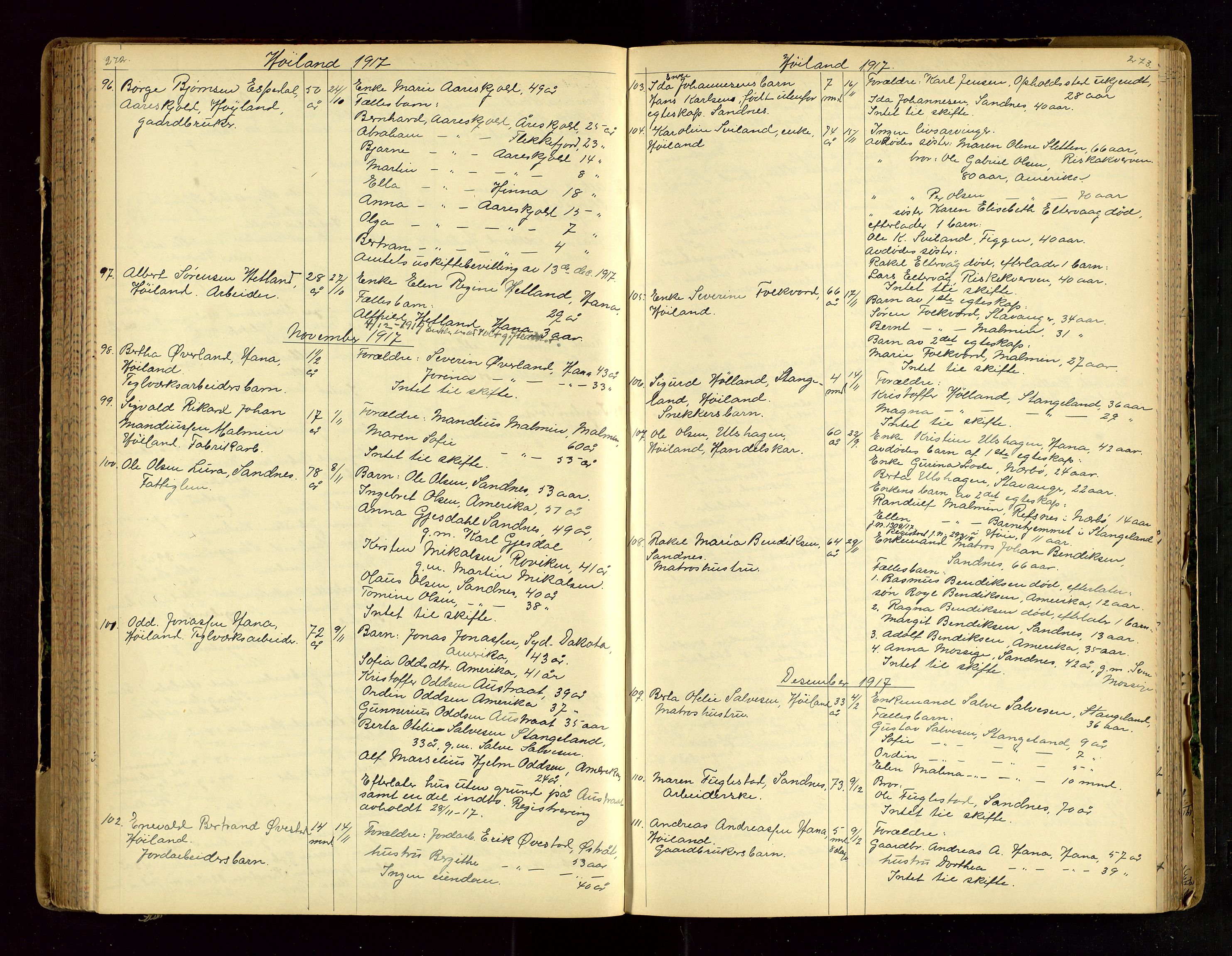 Jæren sorenskriveri, AV/SAST-A-100310/01/5/52/52B/L0003: DØDSFALLPROTOKOLL, 1910-1916, p. 272-273