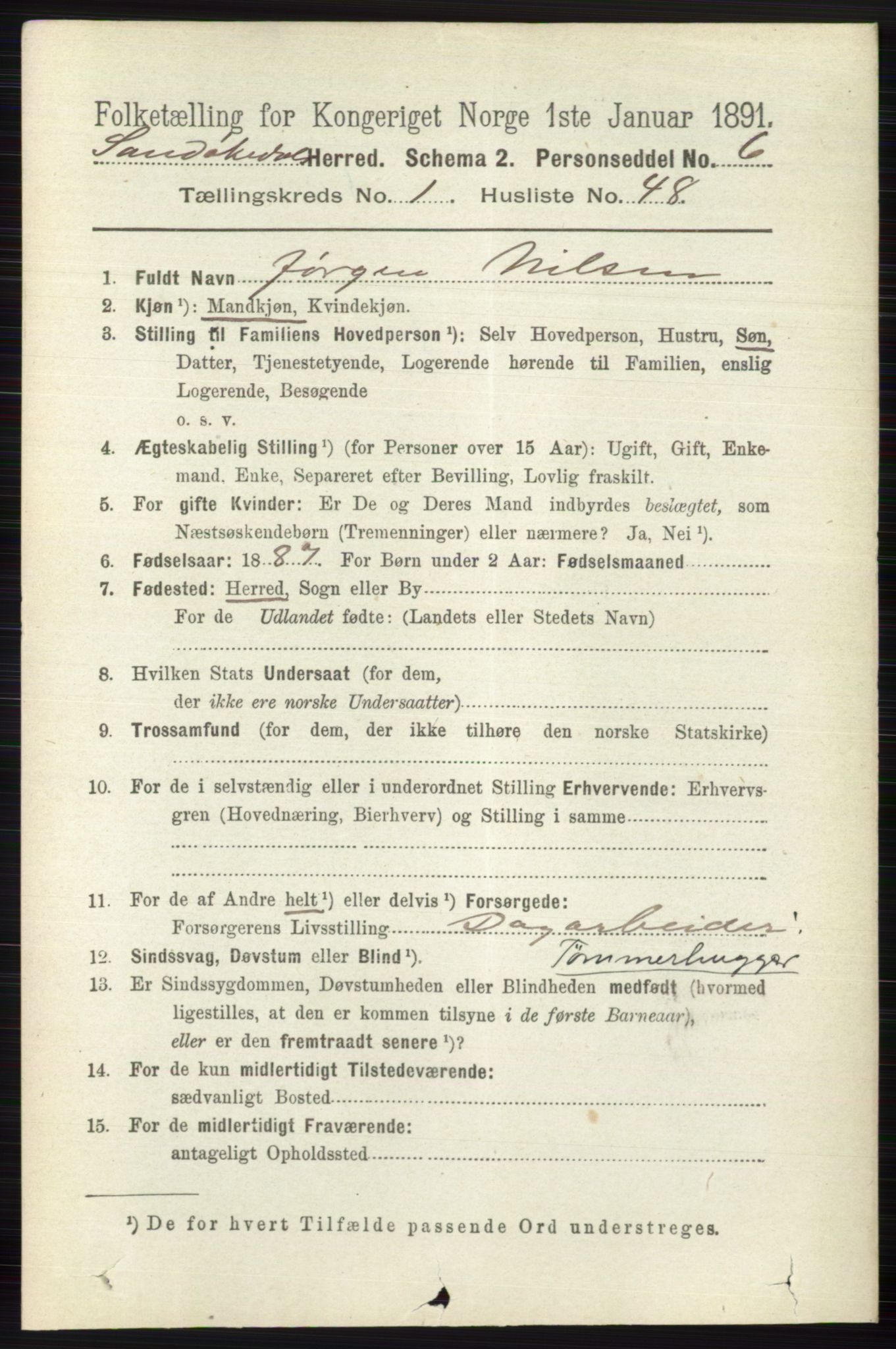 RA, 1891 census for 0816 Sannidal, 1891, p. 353