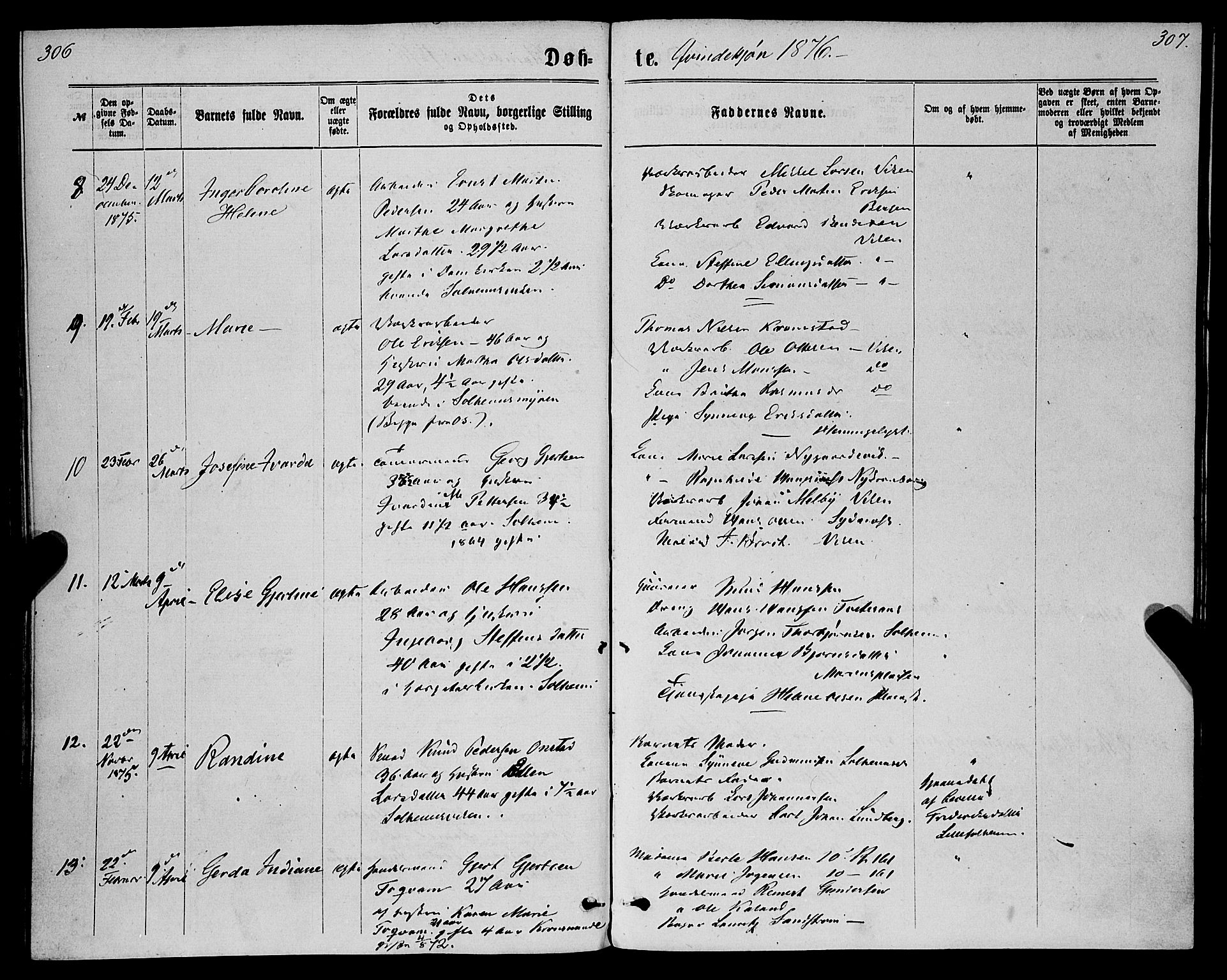 St. Jørgens hospital og Årstad sokneprestembete, AV/SAB-A-99934: Parish register (official) no. A 6, 1870-1878, p. 306-307