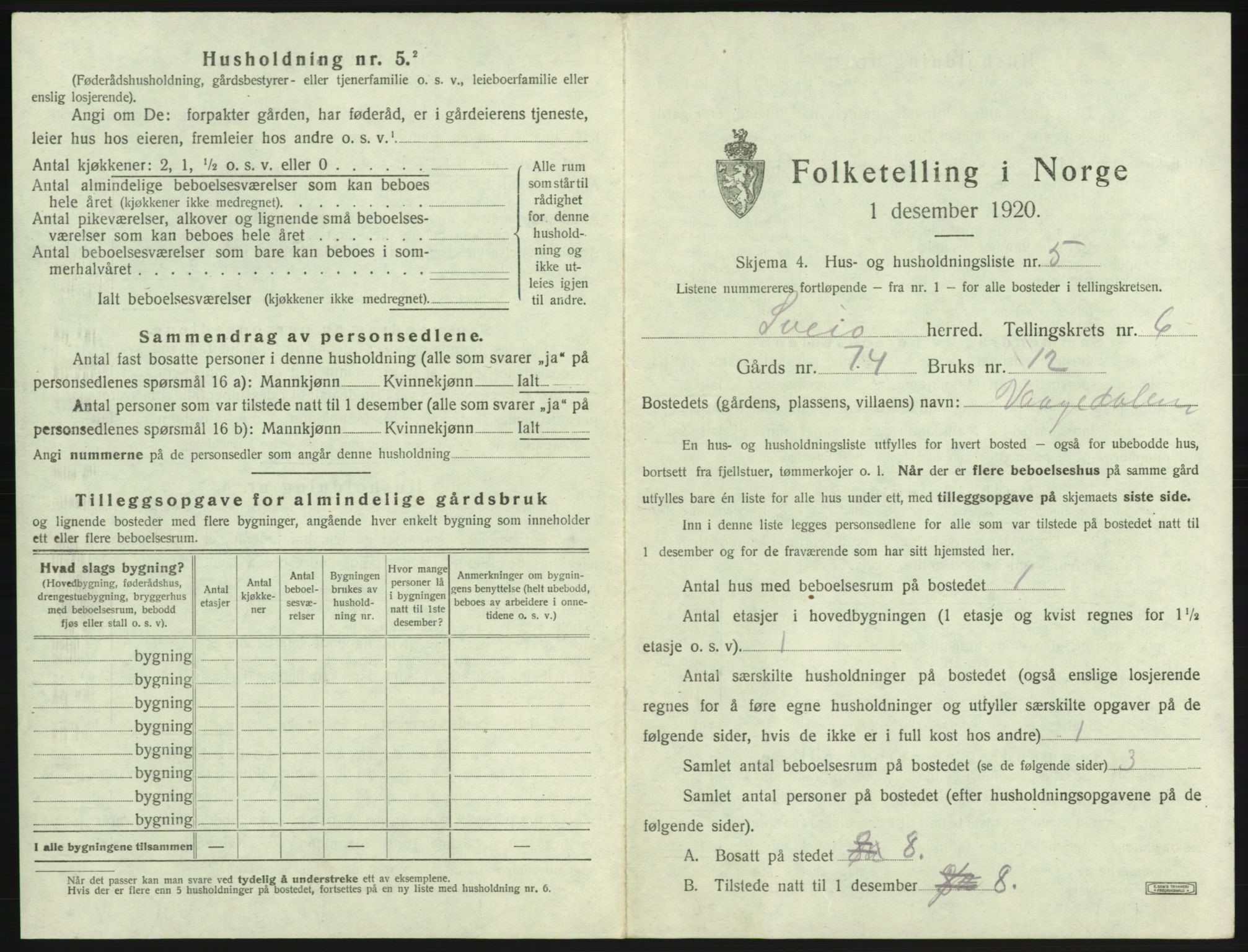 SAB, 1920 census for Sveio, 1920, p. 395