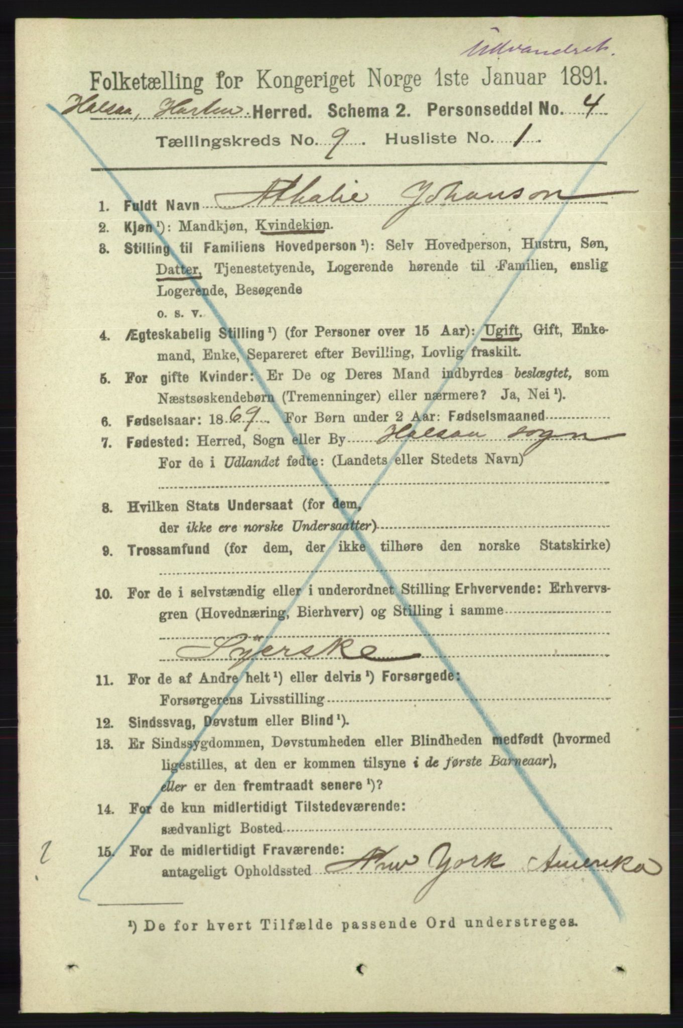 RA, 1891 census for 1019 Halse og Harkmark, 1891, p. 3596