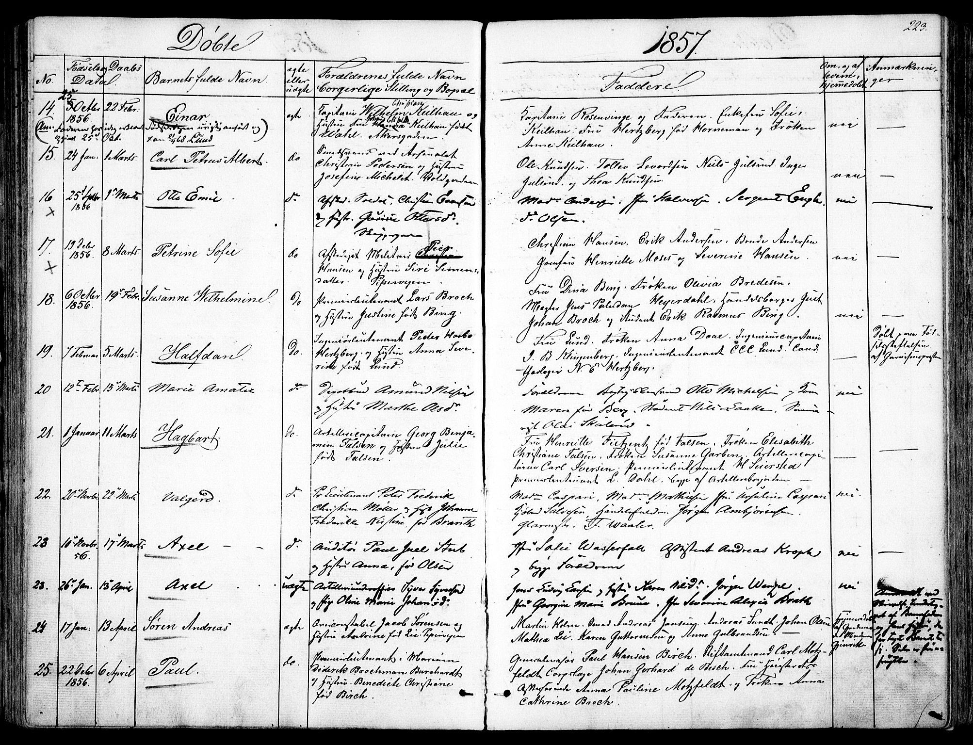 Garnisonsmenigheten Kirkebøker, SAO/A-10846/F/Fa/L0008: Parish register (official) no. 8, 1842-1859, p. 223