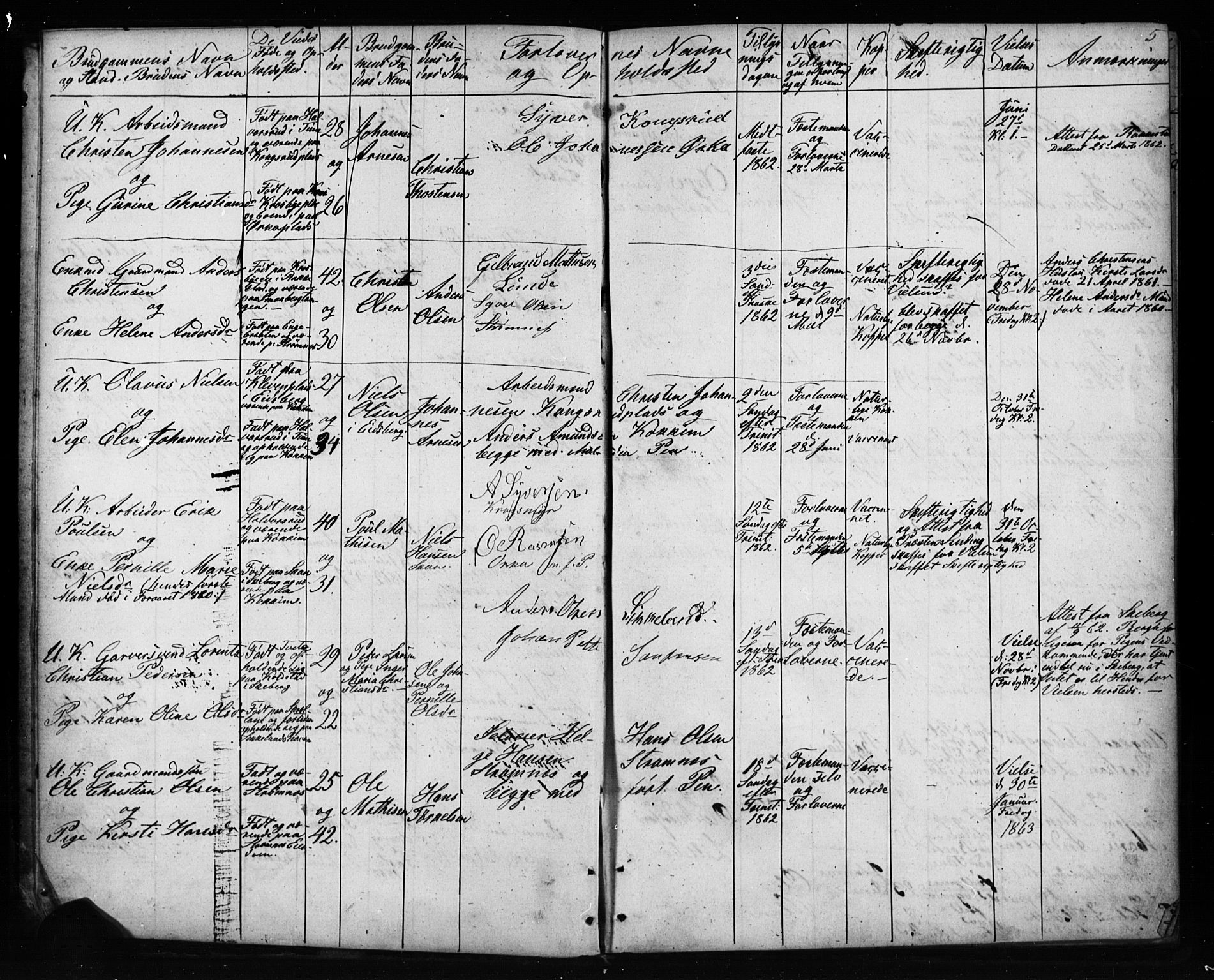 Varteig prestekontor Kirkebøker, SAO/A-10447a/H/Ha/L0001: Banns register no. 1, 1861-1916, p. 5
