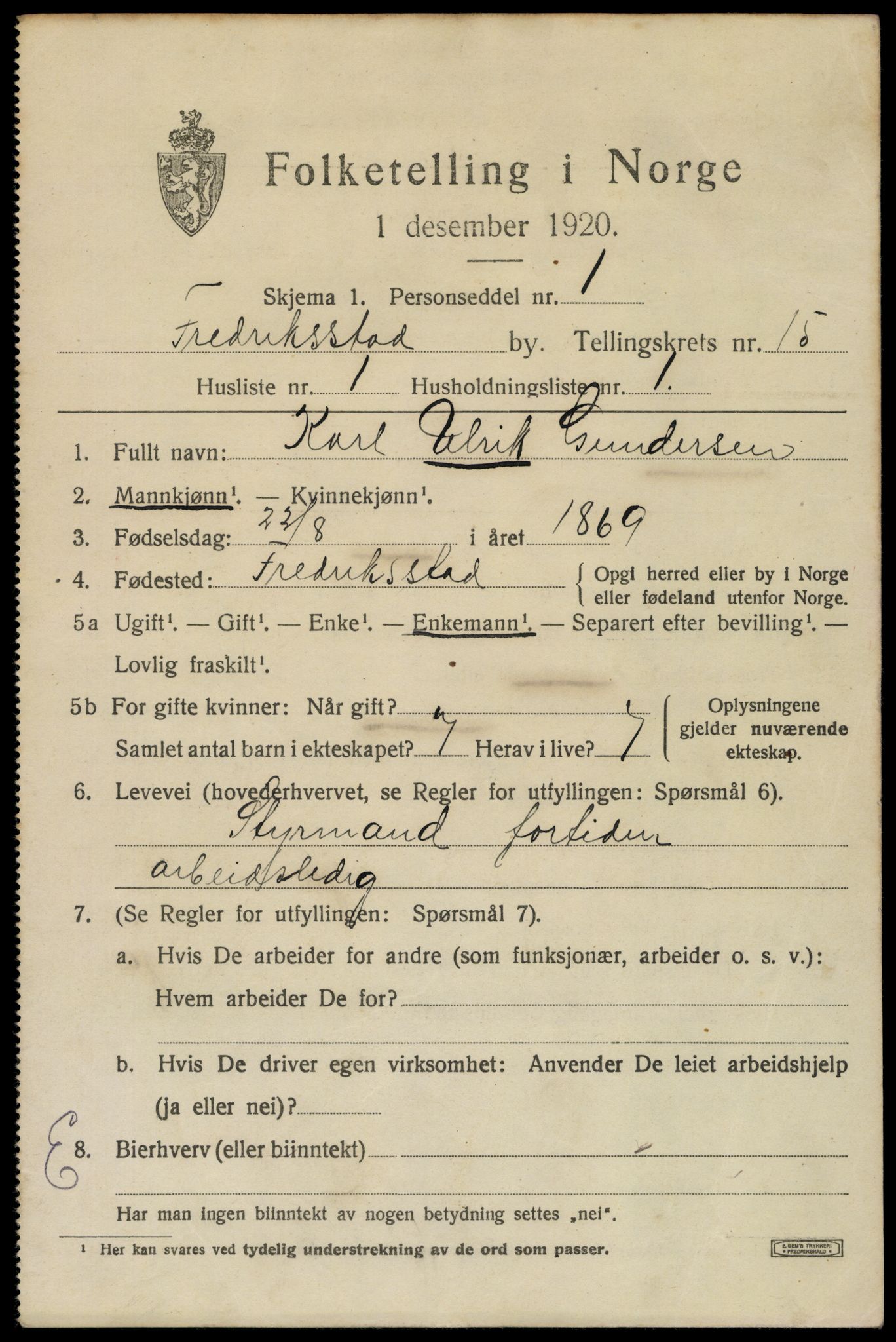 SAO, 1920 census for Fredrikstad, 1920, p. 34853