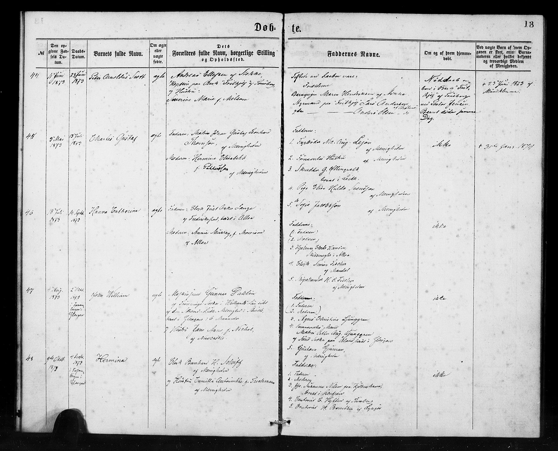 Den norske sjømannsmisjon i utlandet/Skotske havner (Leith, Glasgow), SAB/SAB/PA-0100/H/Ha/Haa/L0001: Parish register (official) no. A 1, 1865-1880, p. 13
