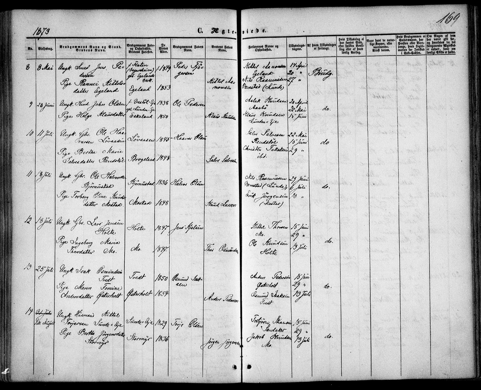 Gjerstad sokneprestkontor, AV/SAK-1111-0014/F/Fa/Faa/L0007: Parish register (official) no. A 7, 1858-1875, p. 169