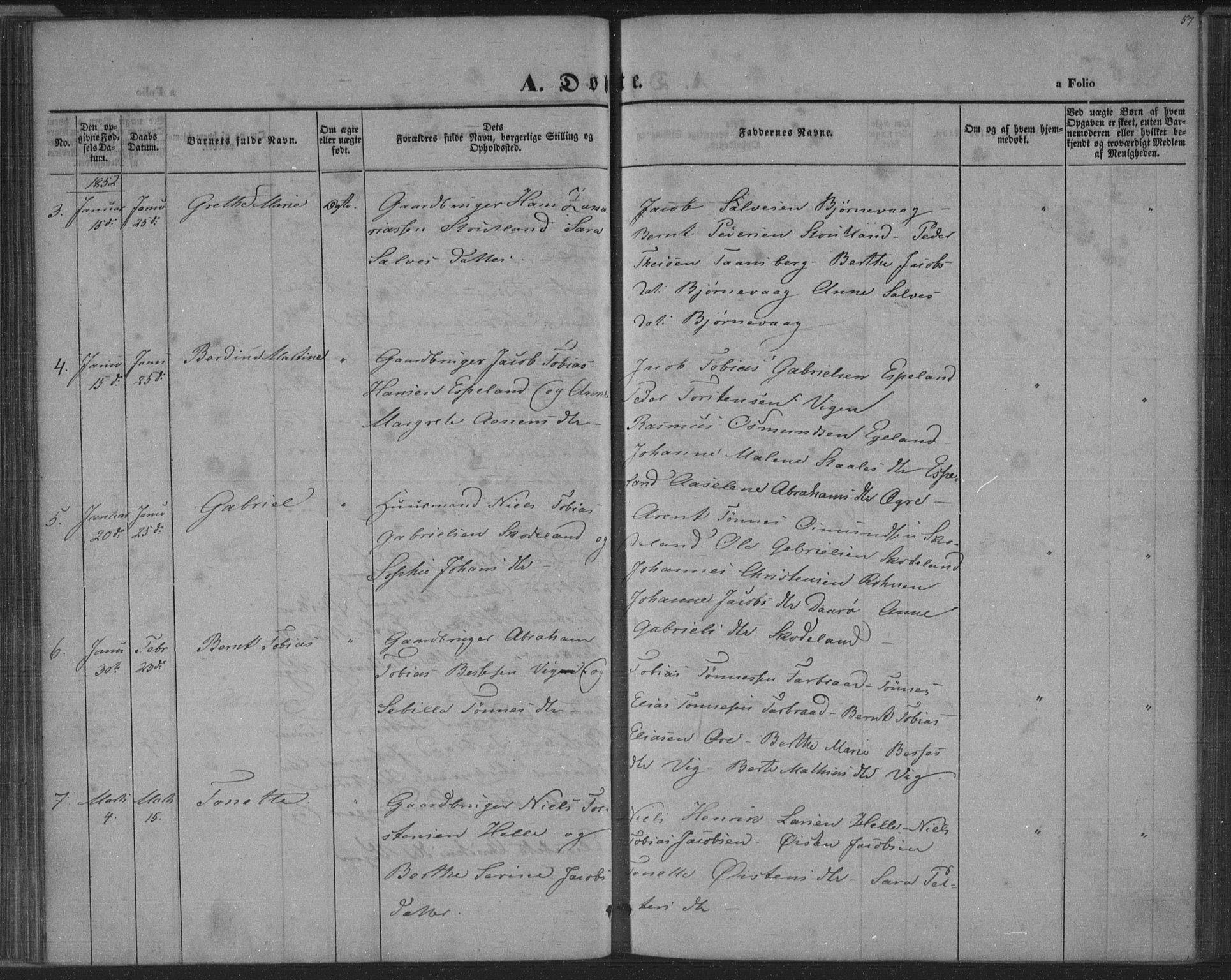 Herad sokneprestkontor, SAK/1111-0018/F/Fa/Fab/L0003: Parish register (official) no. A 3, 1844-1853, p. 57