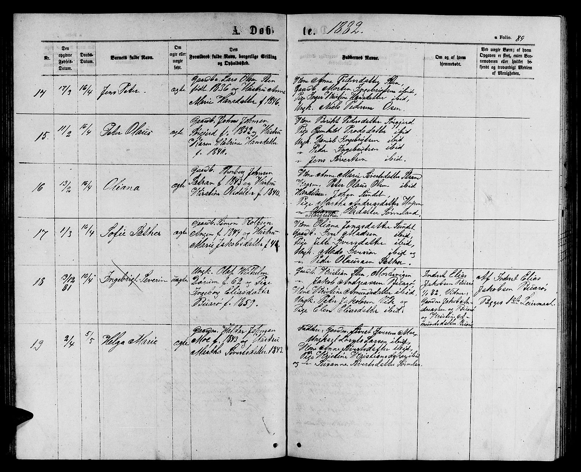 Ministerialprotokoller, klokkerbøker og fødselsregistre - Sør-Trøndelag, AV/SAT-A-1456/658/L0725: Parish register (copy) no. 658C01, 1867-1882, p. 89