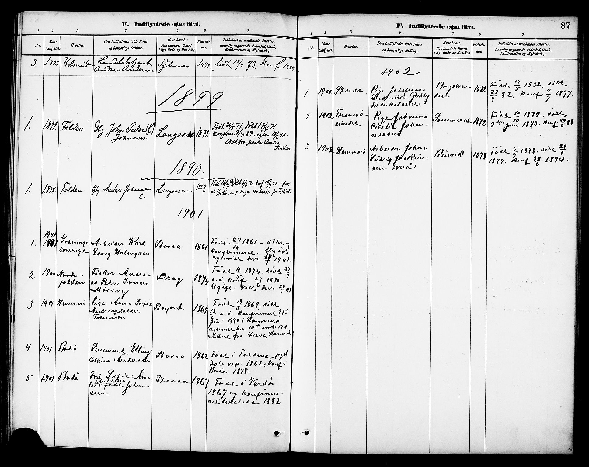 Ministerialprotokoller, klokkerbøker og fødselsregistre - Nordland, AV/SAT-A-1459/861/L0870: Parish register (official) no. 861A05, 1889-1903, p. 87