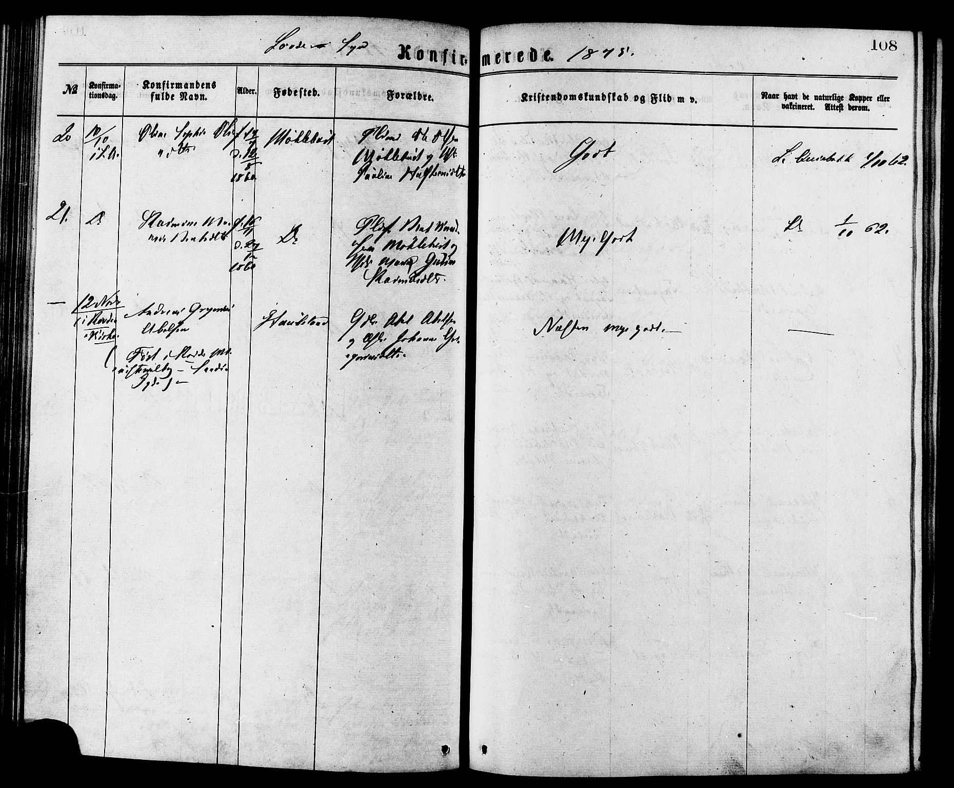 Ministerialprotokoller, klokkerbøker og fødselsregistre - Møre og Romsdal, AV/SAT-A-1454/502/L0024: Parish register (official) no. 502A02, 1873-1884, p. 108