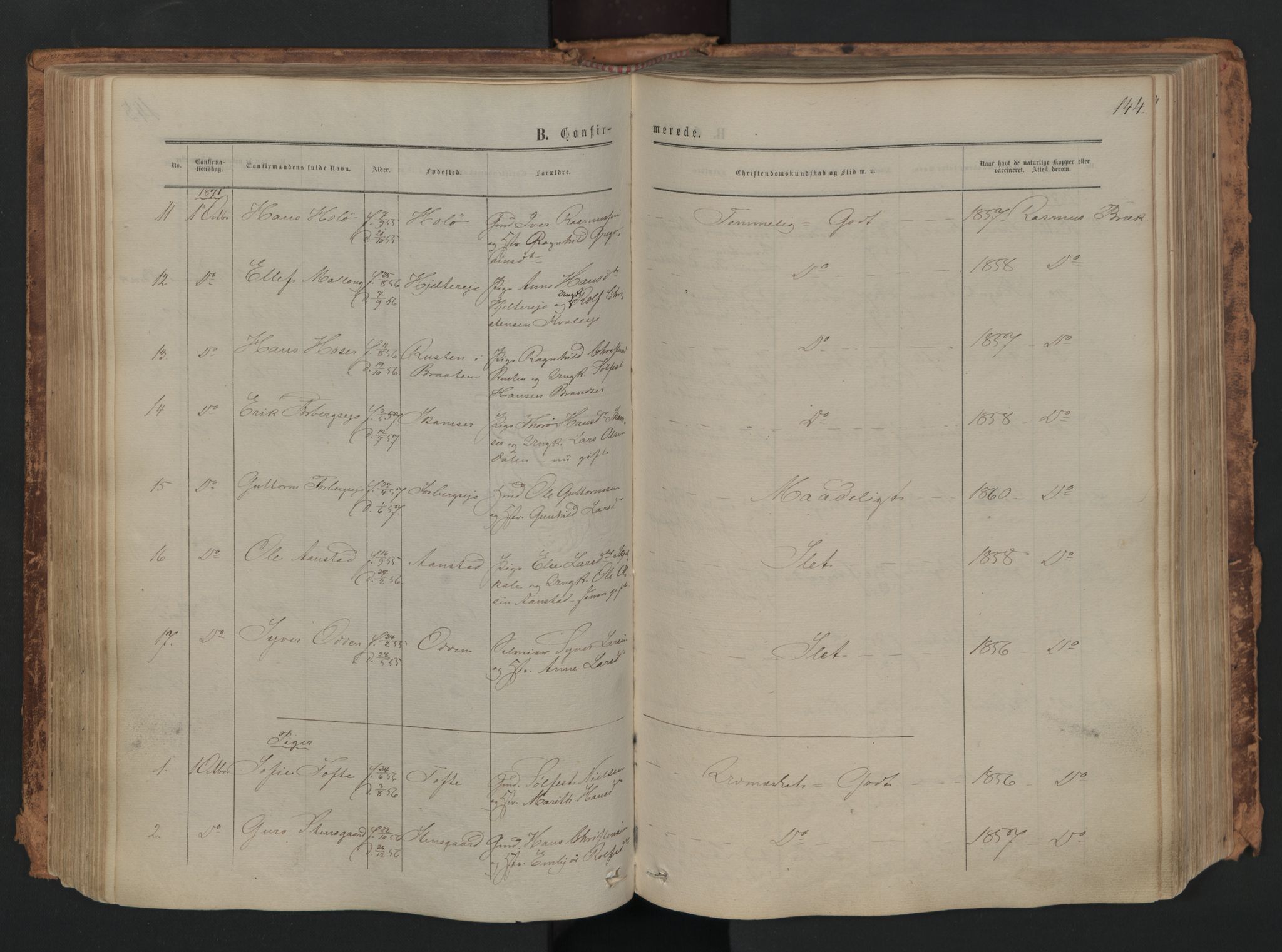 Skjåk prestekontor, SAH/PREST-072/H/Ha/Haa/L0001: Parish register (official) no. 1, 1863-1879, p. 144