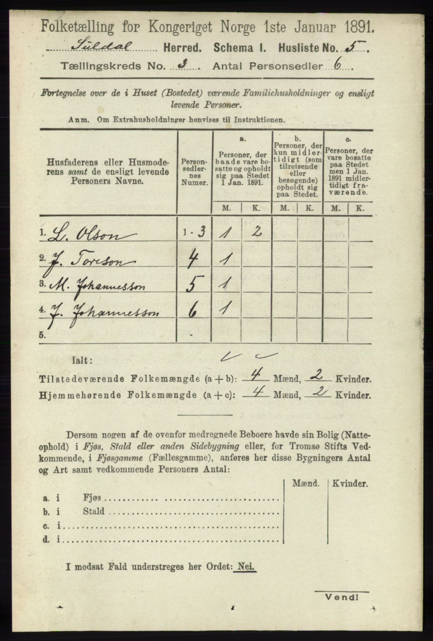 RA, 1891 census for 1134 Suldal, 1891, p. 588