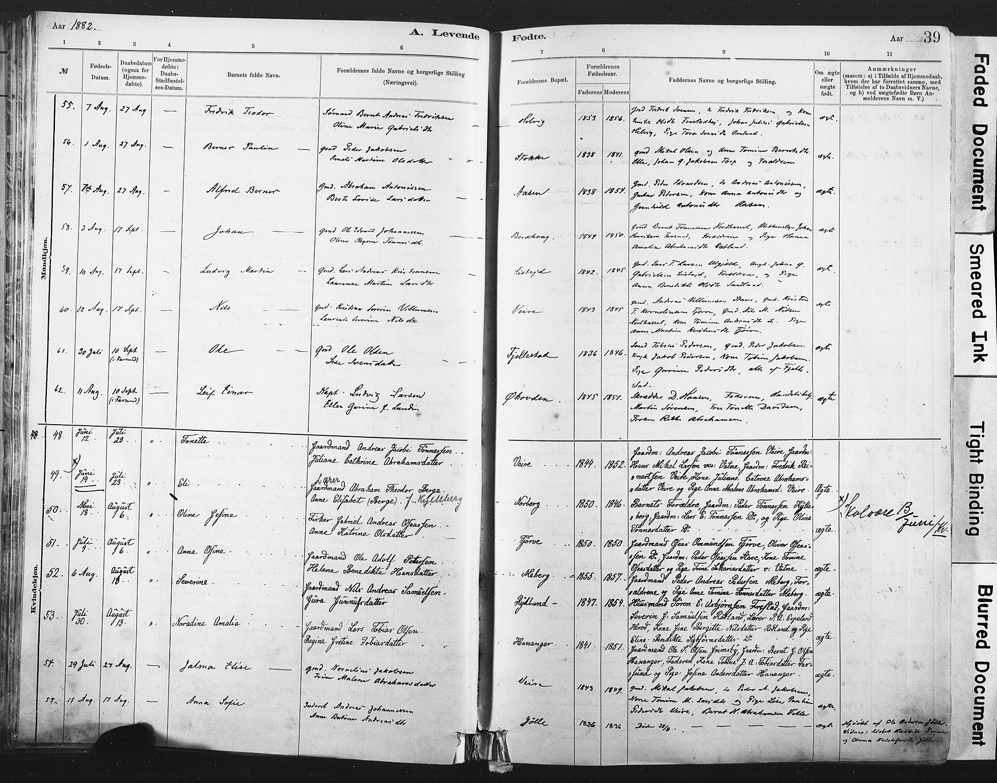 Lista sokneprestkontor, AV/SAK-1111-0027/F/Fa/L0012: Parish register (official) no. A 12, 1879-1903, p. 39