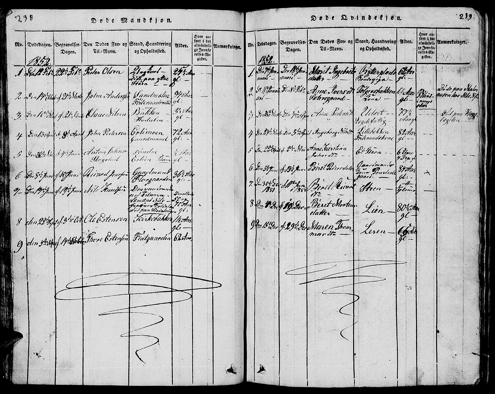 Tolga prestekontor, AV/SAH-PREST-062/L/L0001: Parish register (copy) no. 1, 1814-1877, p. 238-239