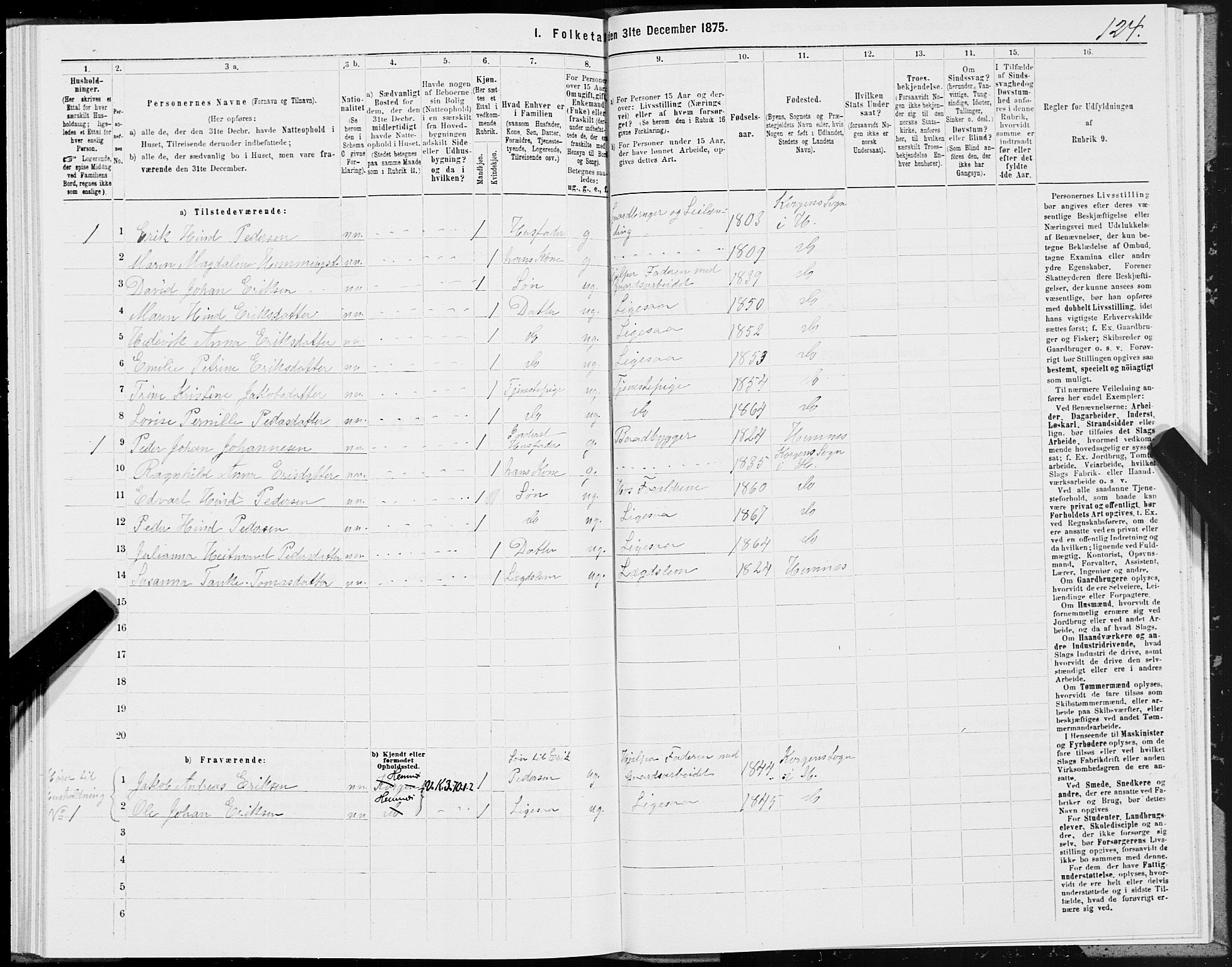 SAT, 1875 census for 1832P Hemnes, 1875, p. 3124