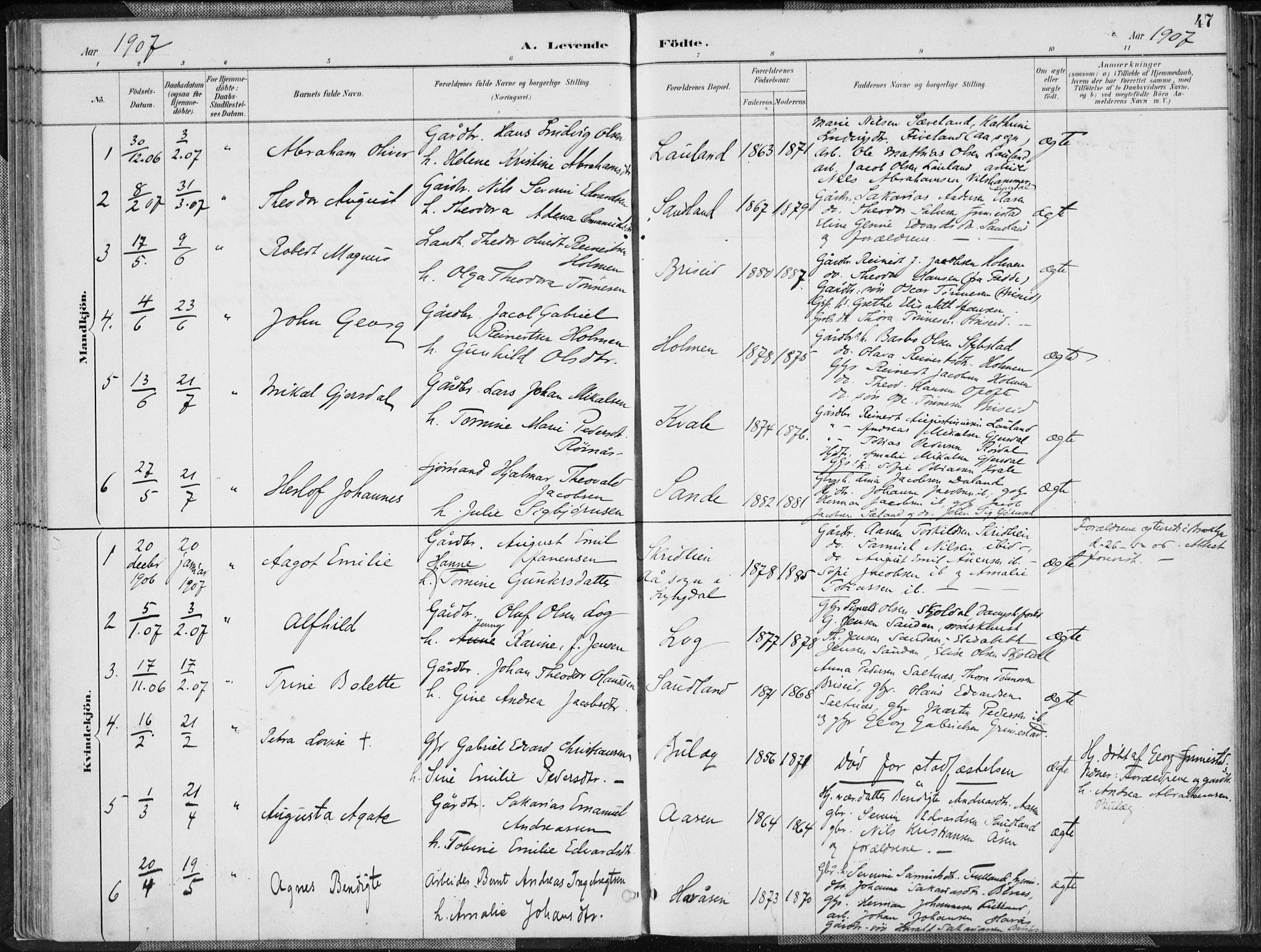 Herad sokneprestkontor, SAK/1111-0018/F/Fa/Faa/L0006: Parish register (official) no. A 6, 1887-1907, p. 47