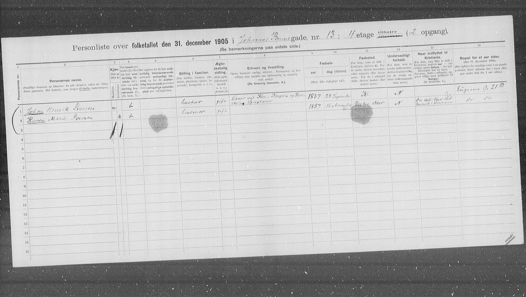 OBA, Municipal Census 1905 for Kristiania, 1905, p. 24718