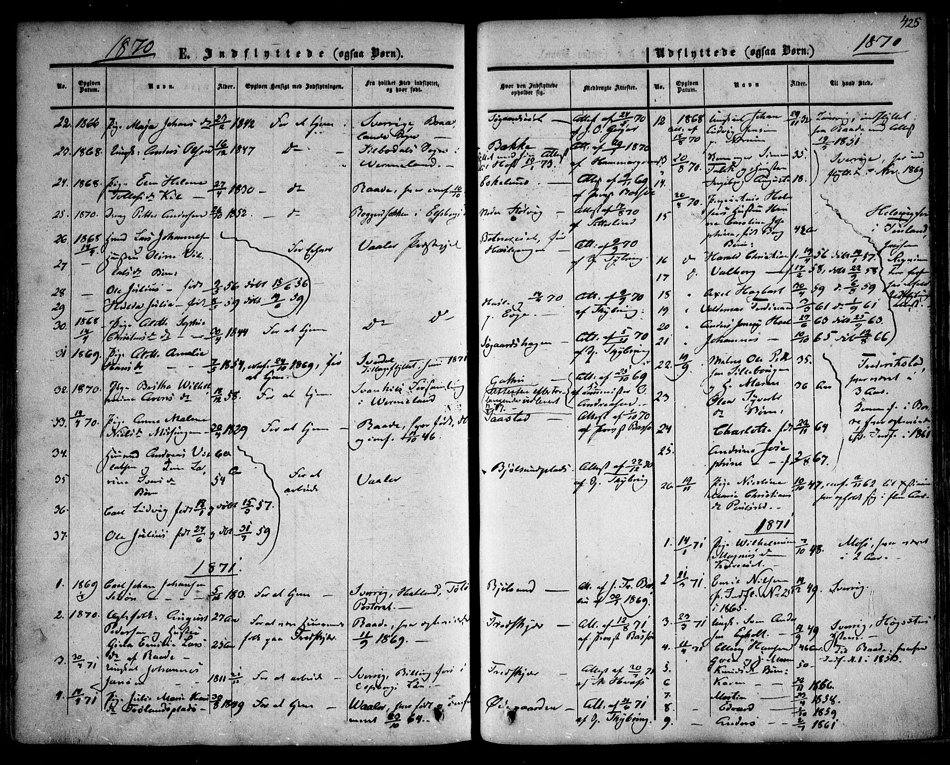 Rygge prestekontor Kirkebøker, SAO/A-10084b/F/Fa/L0005: Parish register (official) no. 5, 1852-1871, p. 425