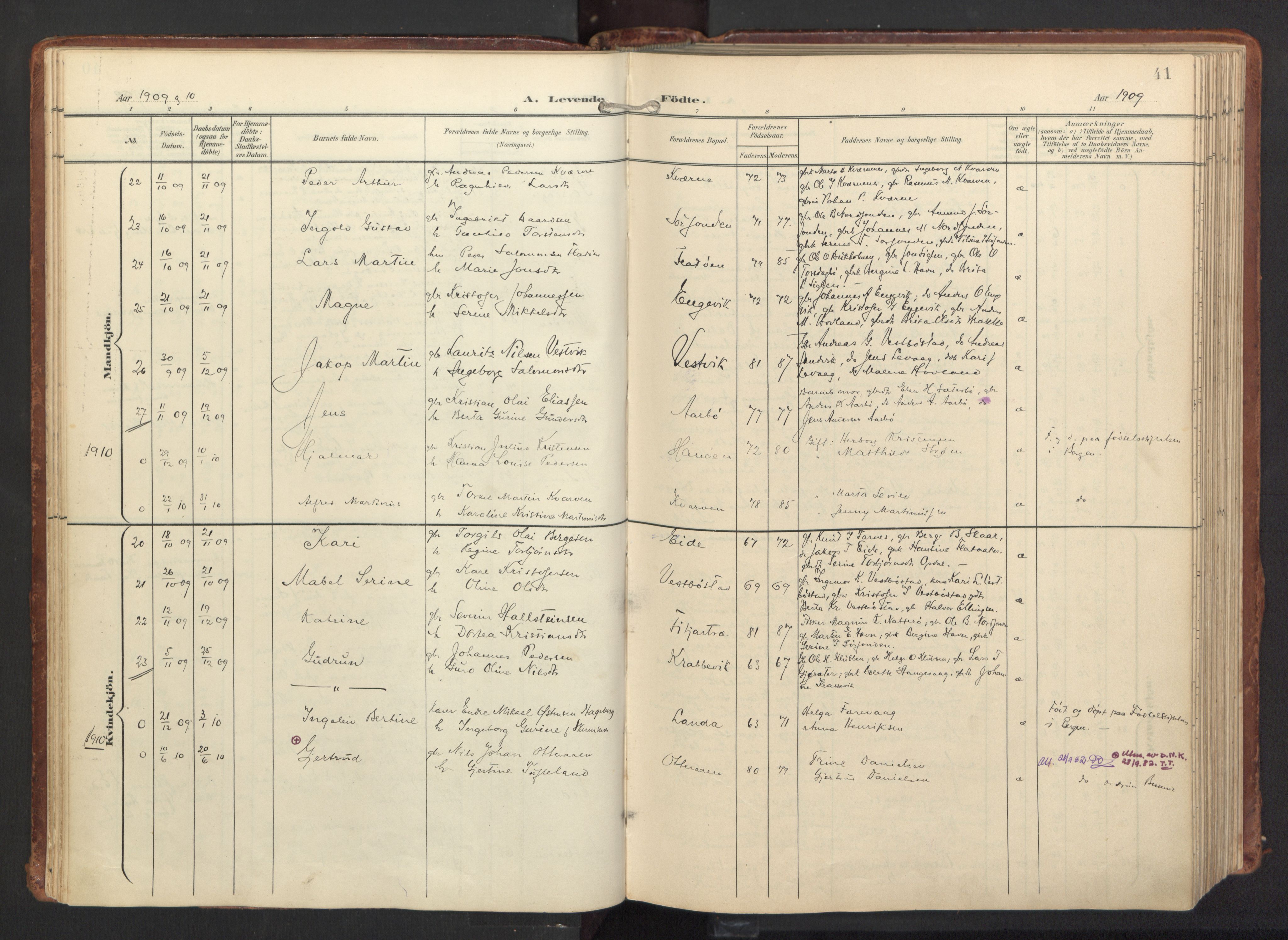 Fitjar sokneprestembete, SAB/A-99926: Parish register (official) no. A 3, 1900-1918, p. 41
