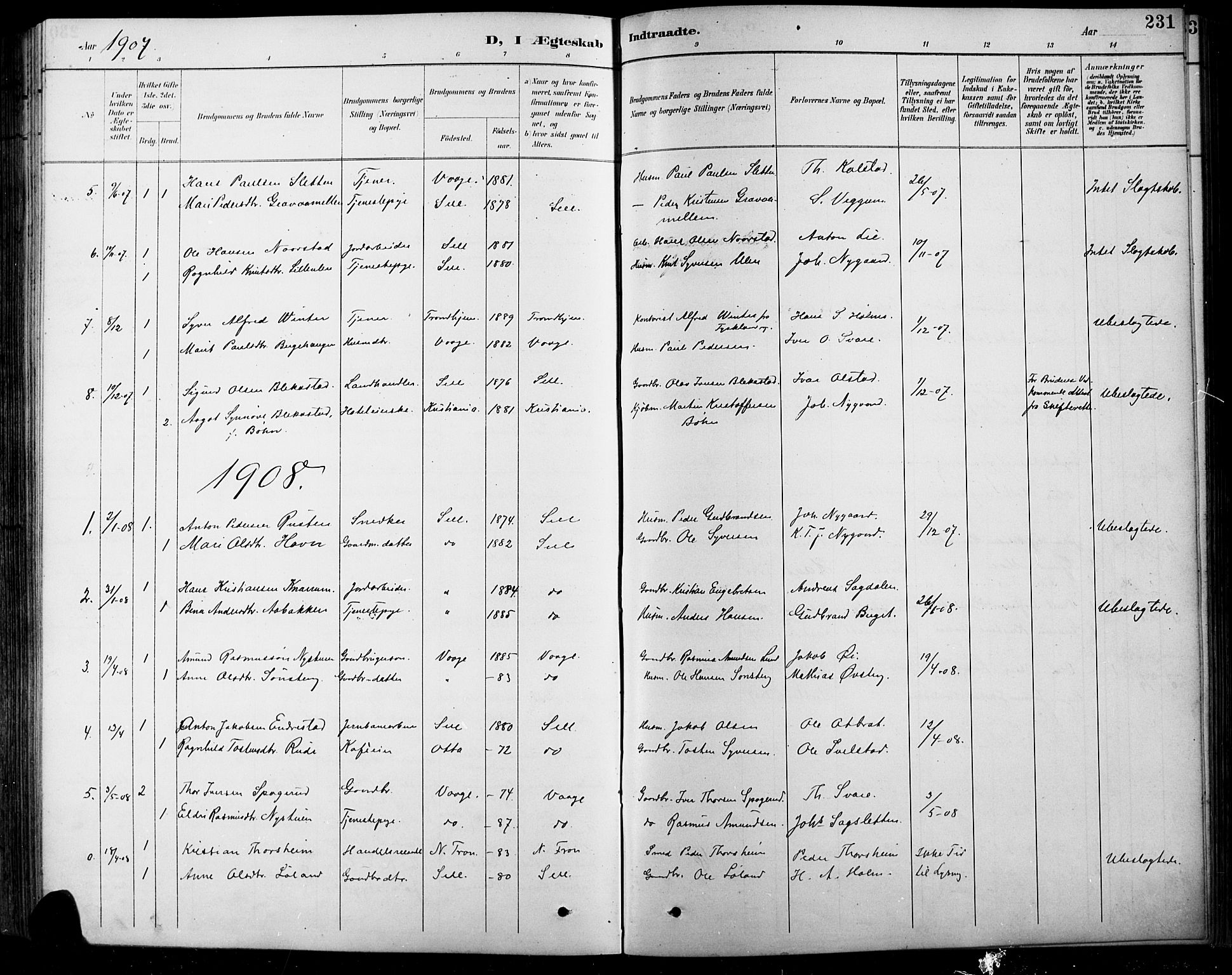 Sel prestekontor, SAH/PREST-074/H/Ha/Hab/L0001: Parish register (copy) no. 1, 1894-1923, p. 231