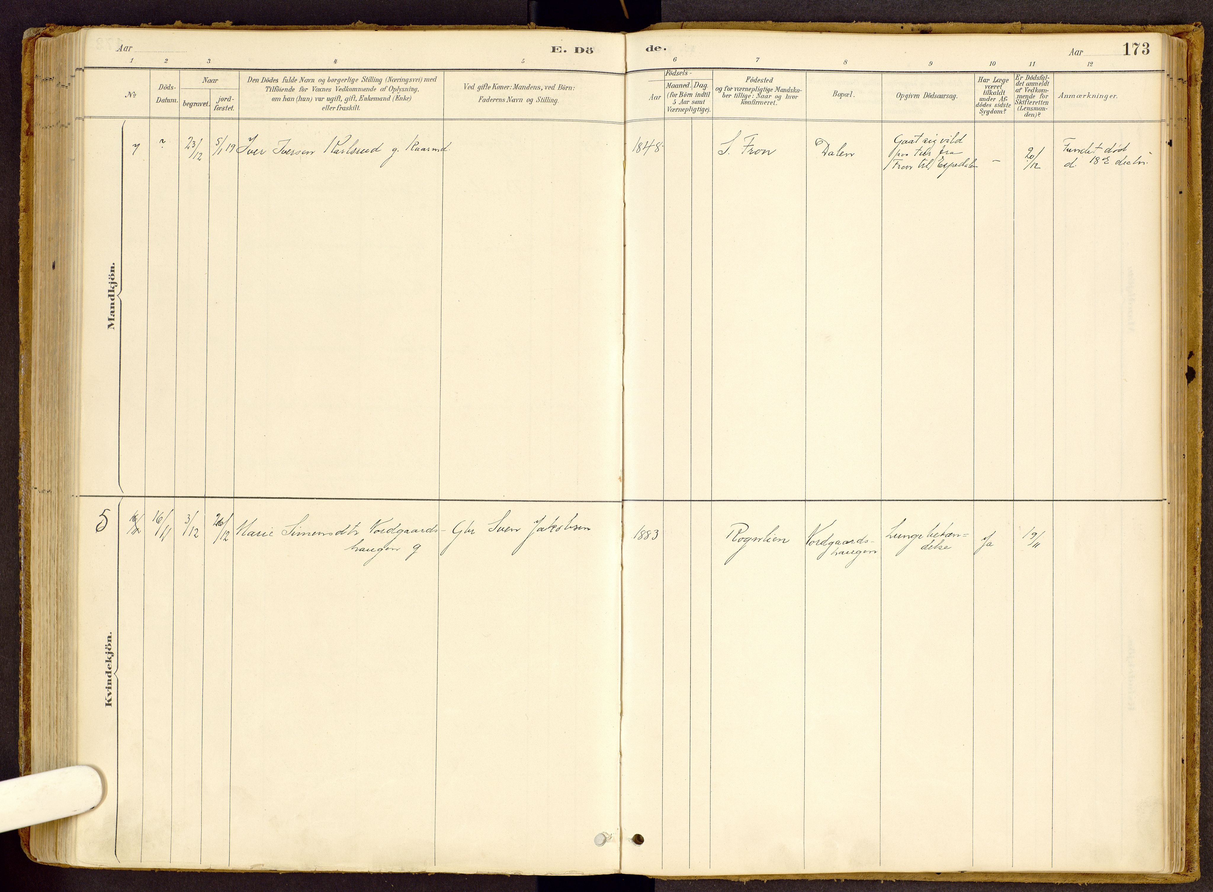 Vestre Gausdal prestekontor, SAH/PREST-094/H/Ha/Haa/L0002: Parish register (official) no. 2, 1887-1918, p. 173