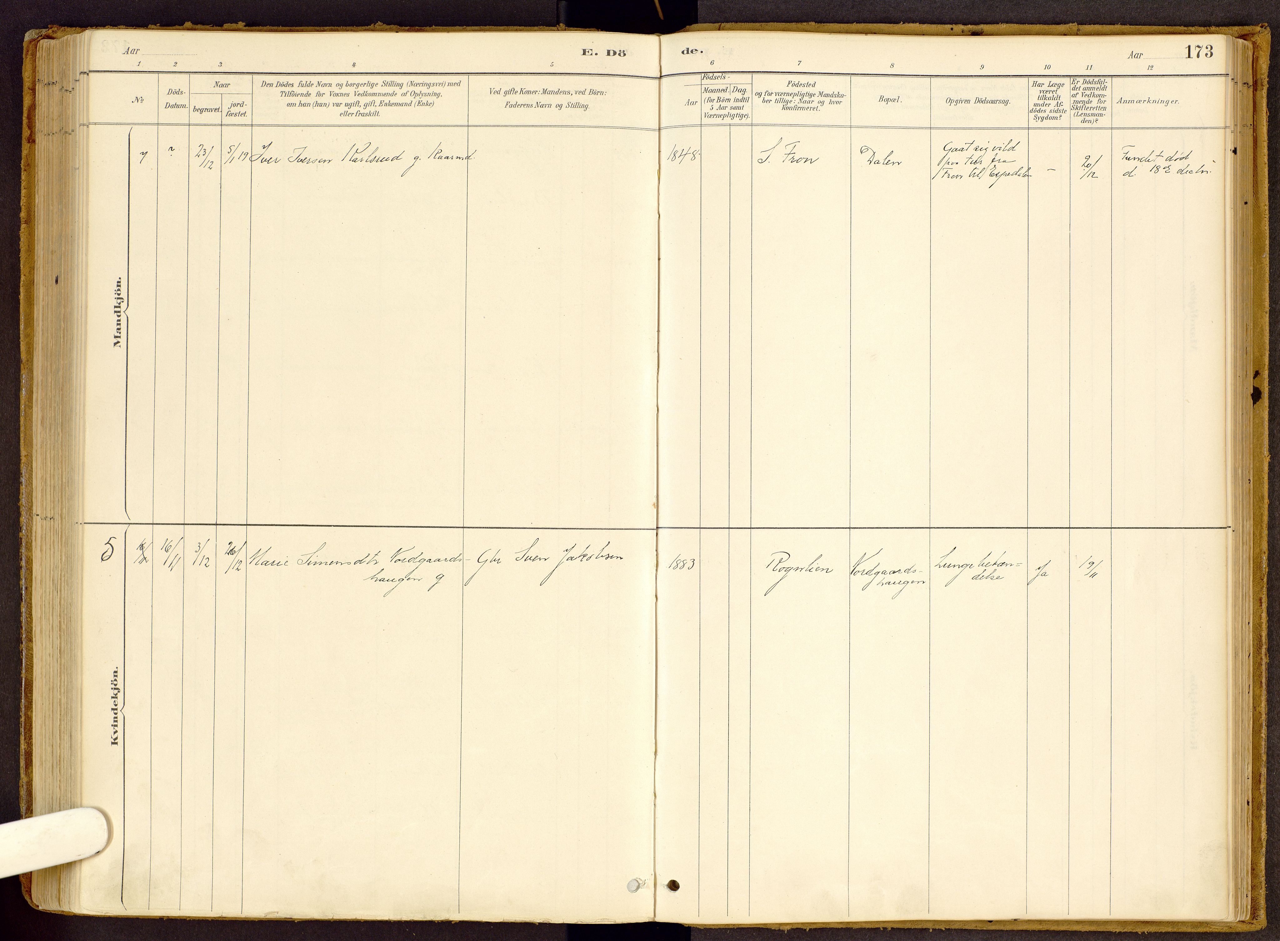 Vestre Gausdal prestekontor, AV/SAH-PREST-094/H/Ha/Haa/L0002: Parish register (official) no. 2, 1887-1918, p. 173