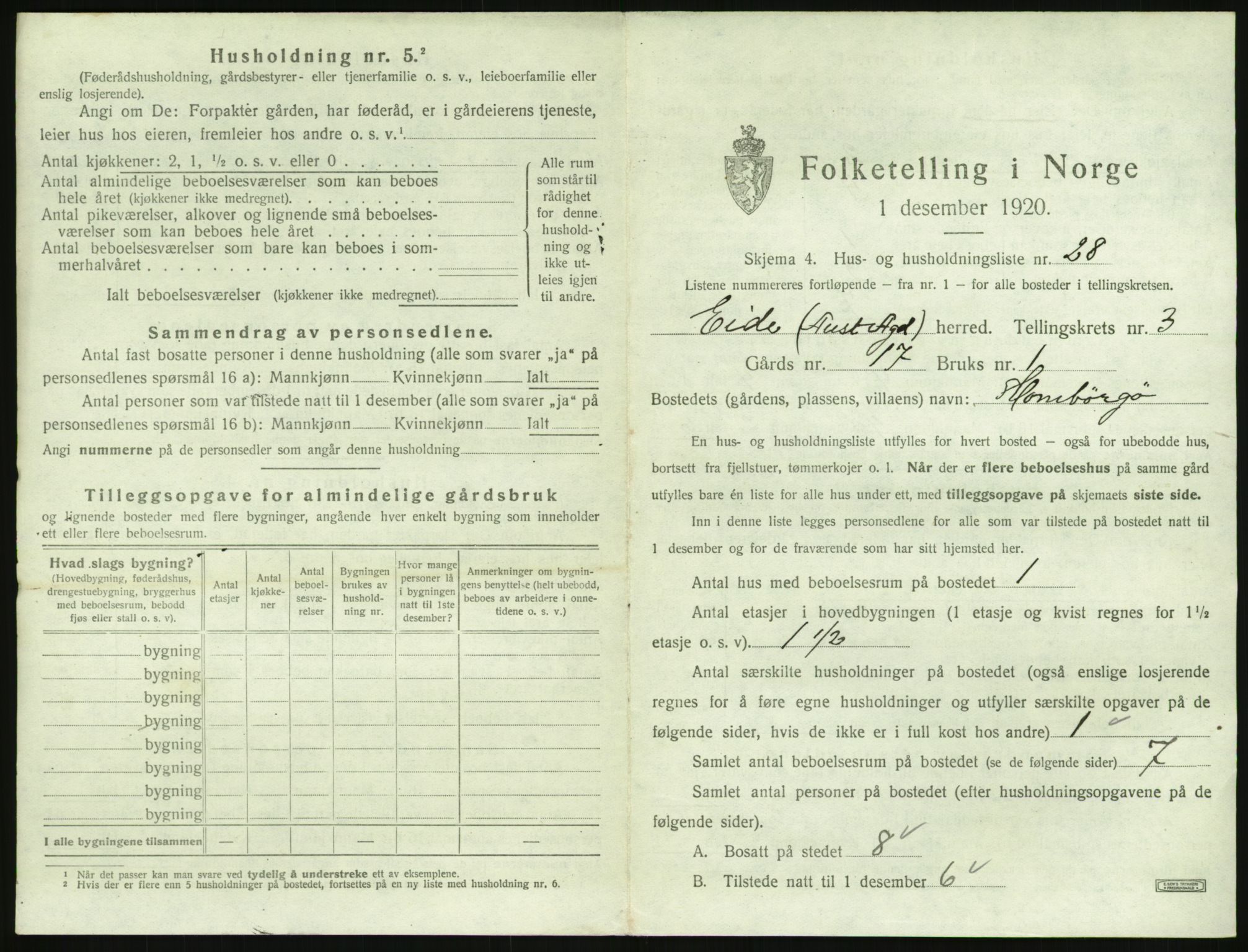 SAK, 1920 census for Eide, 1920, p. 220