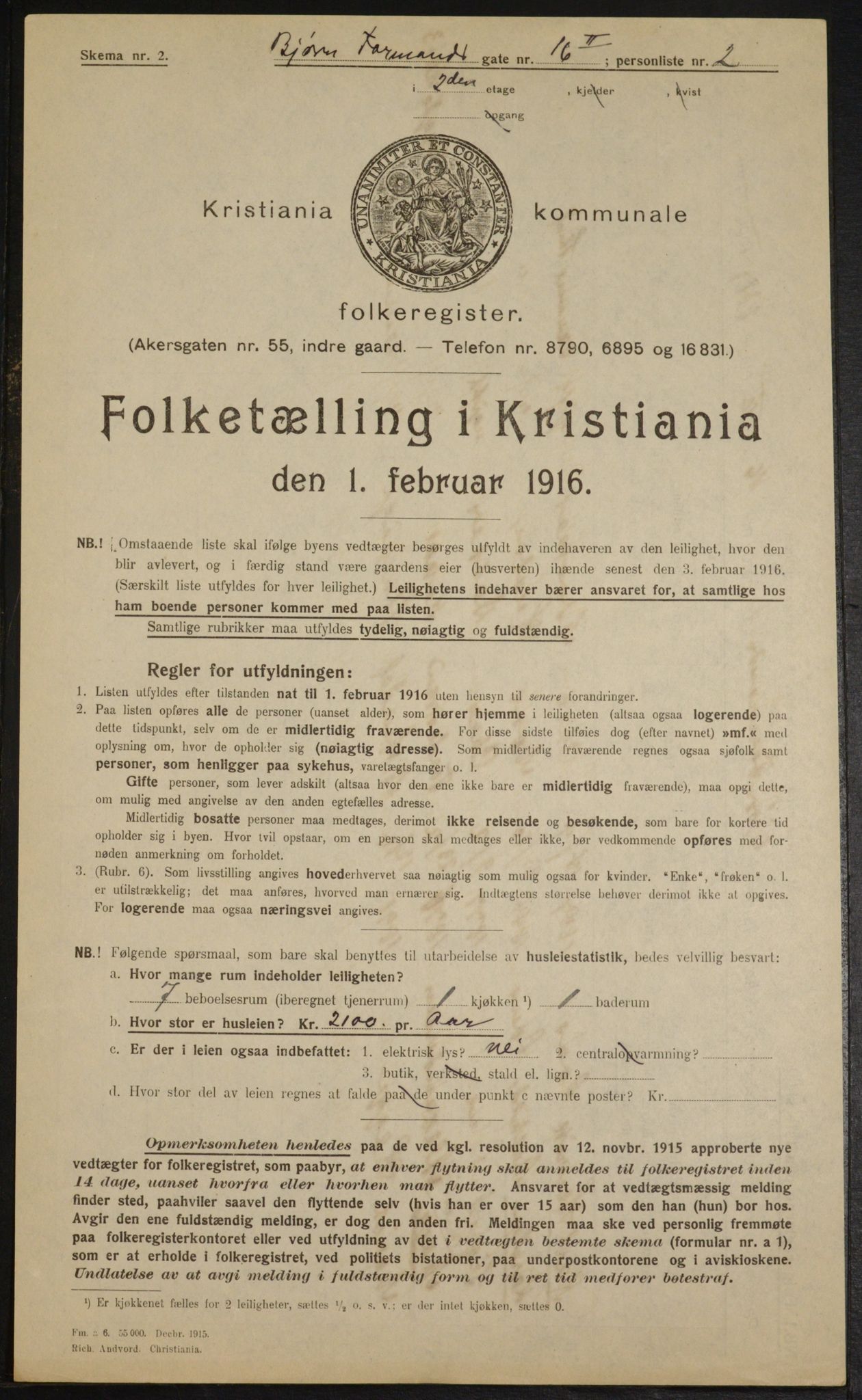 OBA, Municipal Census 1916 for Kristiania, 1916, p. 6787