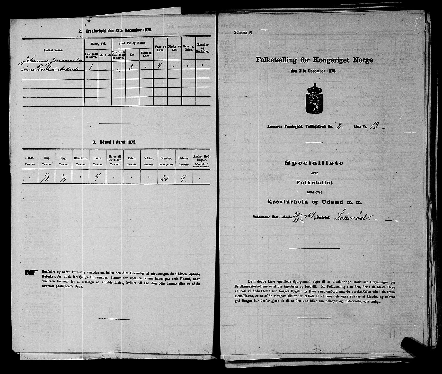 RA, 1875 census for 0118P Aremark, 1875, p. 210