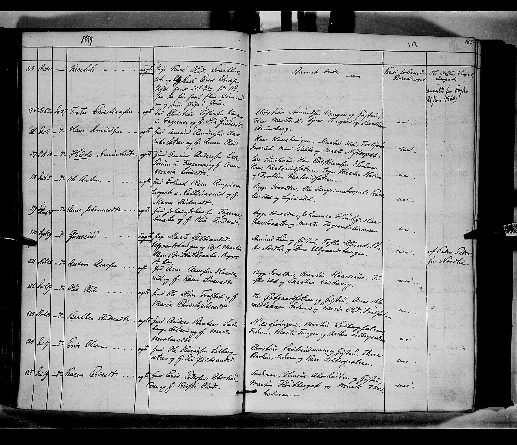 Vinger prestekontor, SAH/PREST-024/H/Ha/Haa/L0010: Parish register (official) no. 10, 1855-1861, p. 182