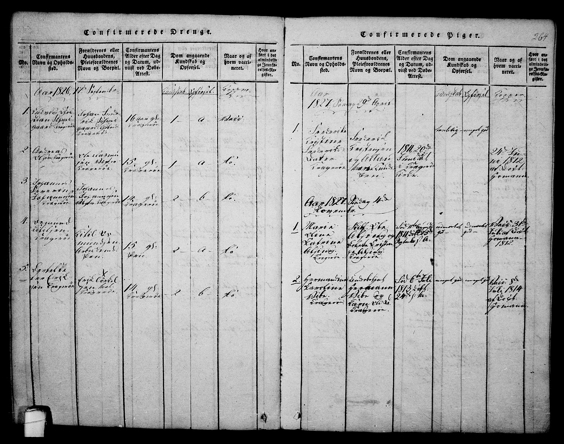 Kragerø kirkebøker, SAKO/A-278/F/Fa/L0004: Parish register (official) no. 4, 1814-1831, p. 264