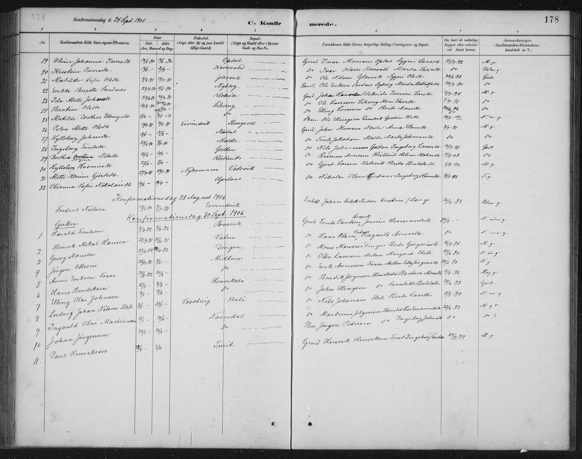 Gulen sokneprestembete, SAB/A-80201/H/Hab/Habb/L0003: Parish register (copy) no. B 3, 1884-1907, p. 178