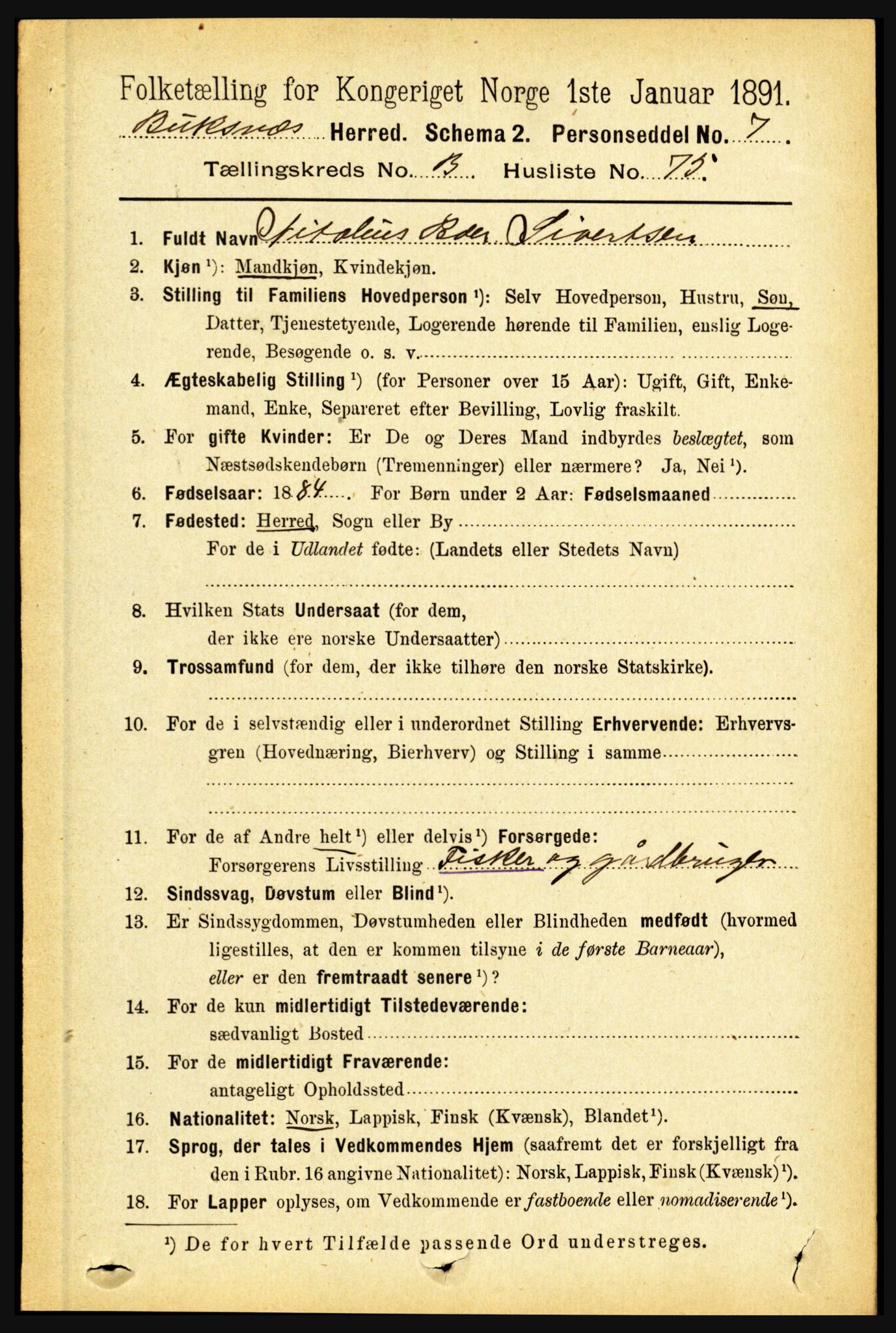 RA, 1891 census for 1860 Buksnes, 1891, p. 2718
