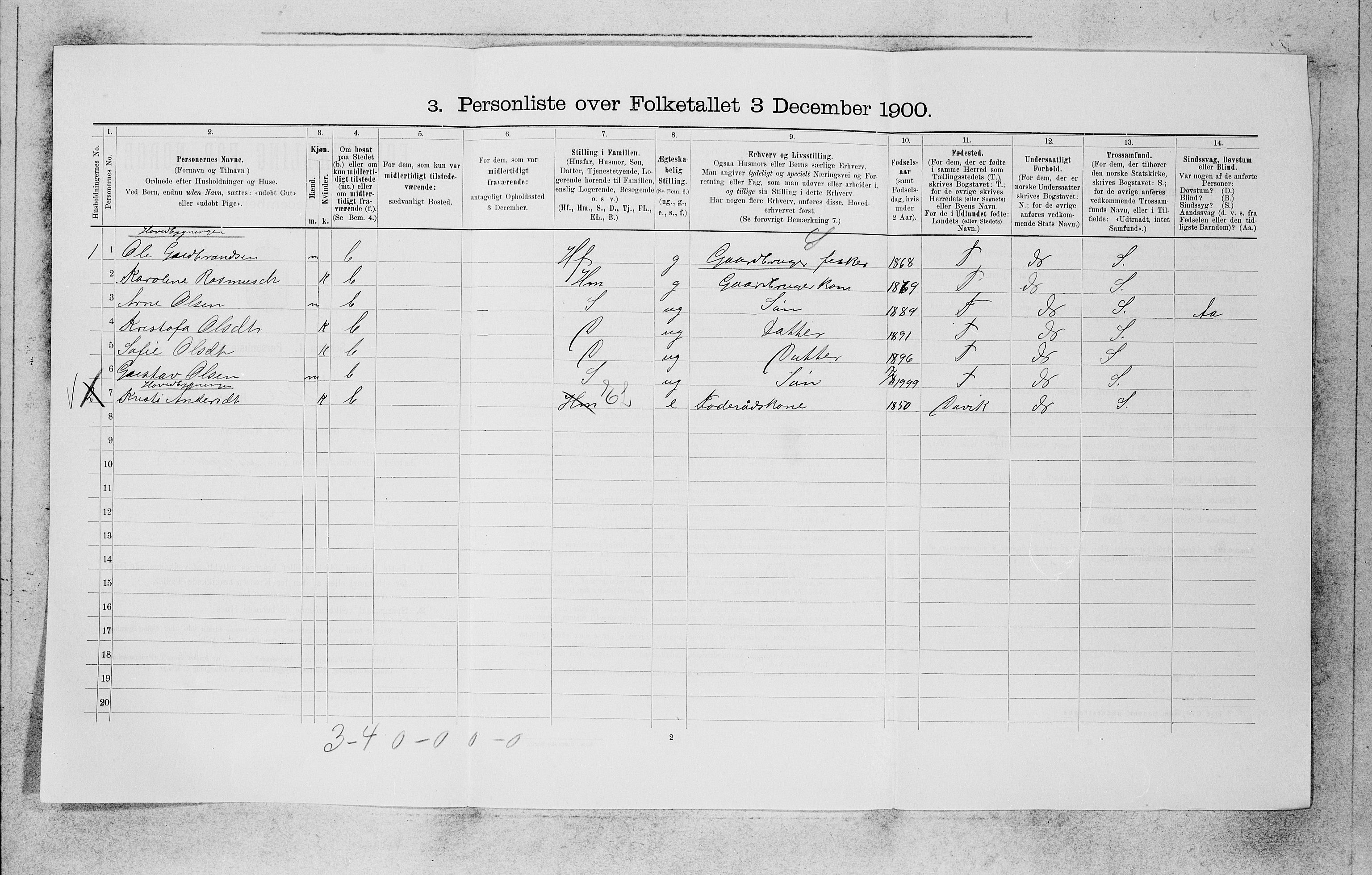 SAB, 1900 census for Selje, 1900, p. 1157