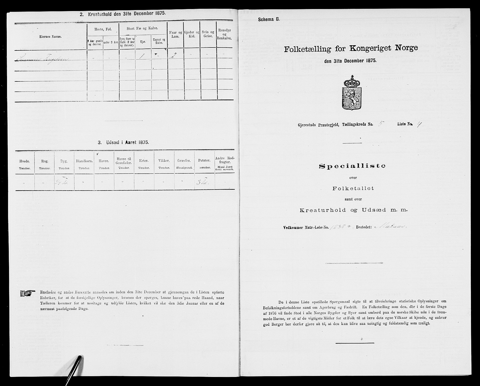 SAK, 1875 census for 0911P Gjerstad, 1875, p. 521