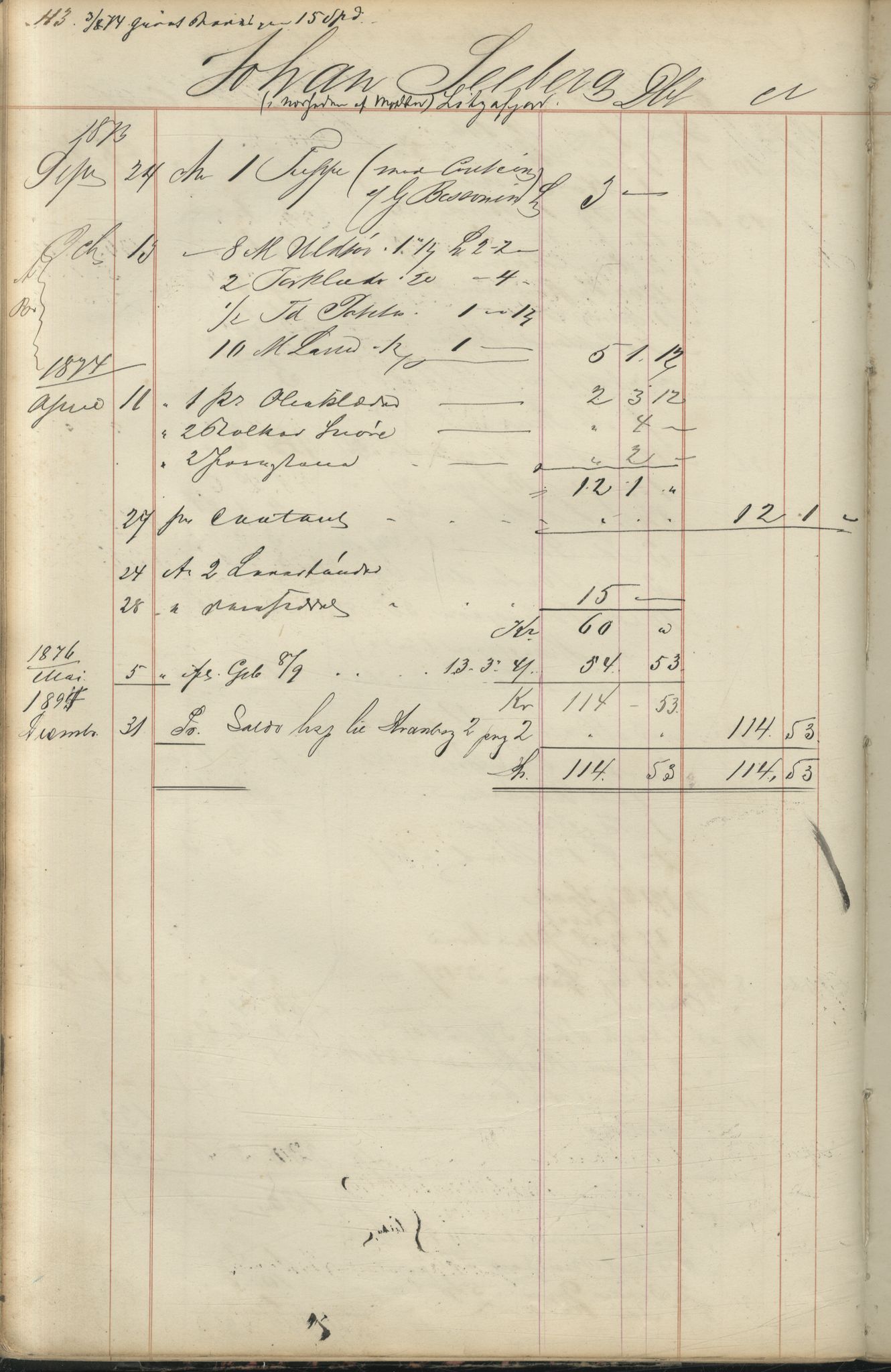 Brodtkorb handel A/S, VAMU/A-0001/F/Fc/L0001/0001: Konto for kvener og nordmenn på Kolahalvøya  / Conto for Kvæner og Nordmænd paa Russefinmarken No 1, 1868-1894, p. 113