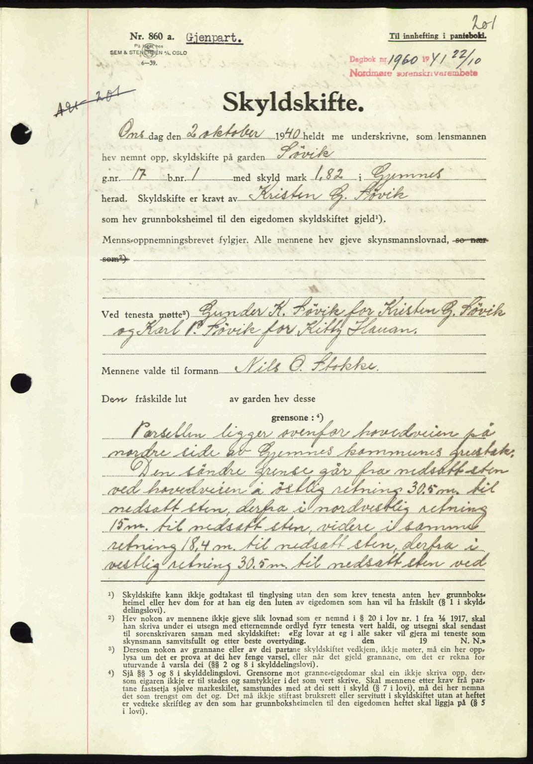 Nordmøre sorenskriveri, AV/SAT-A-4132/1/2/2Ca: Mortgage book no. A91, 1941-1942, Diary no: : 1960/1941