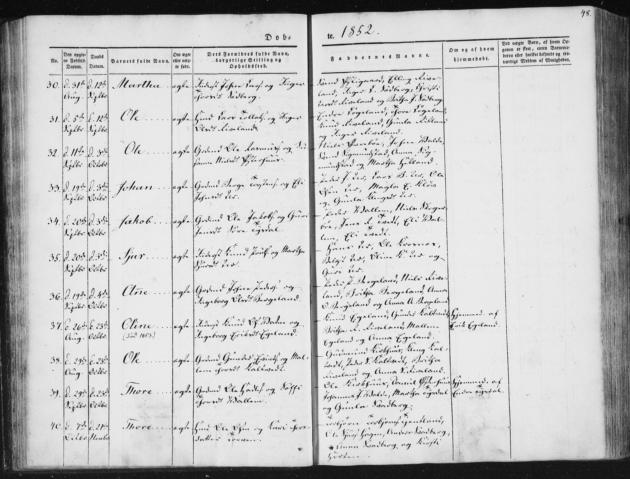 Hjelmeland sokneprestkontor, AV/SAST-A-101843/01/IV/L0008: Parish register (official) no. A 8, 1842-1861, p. 48