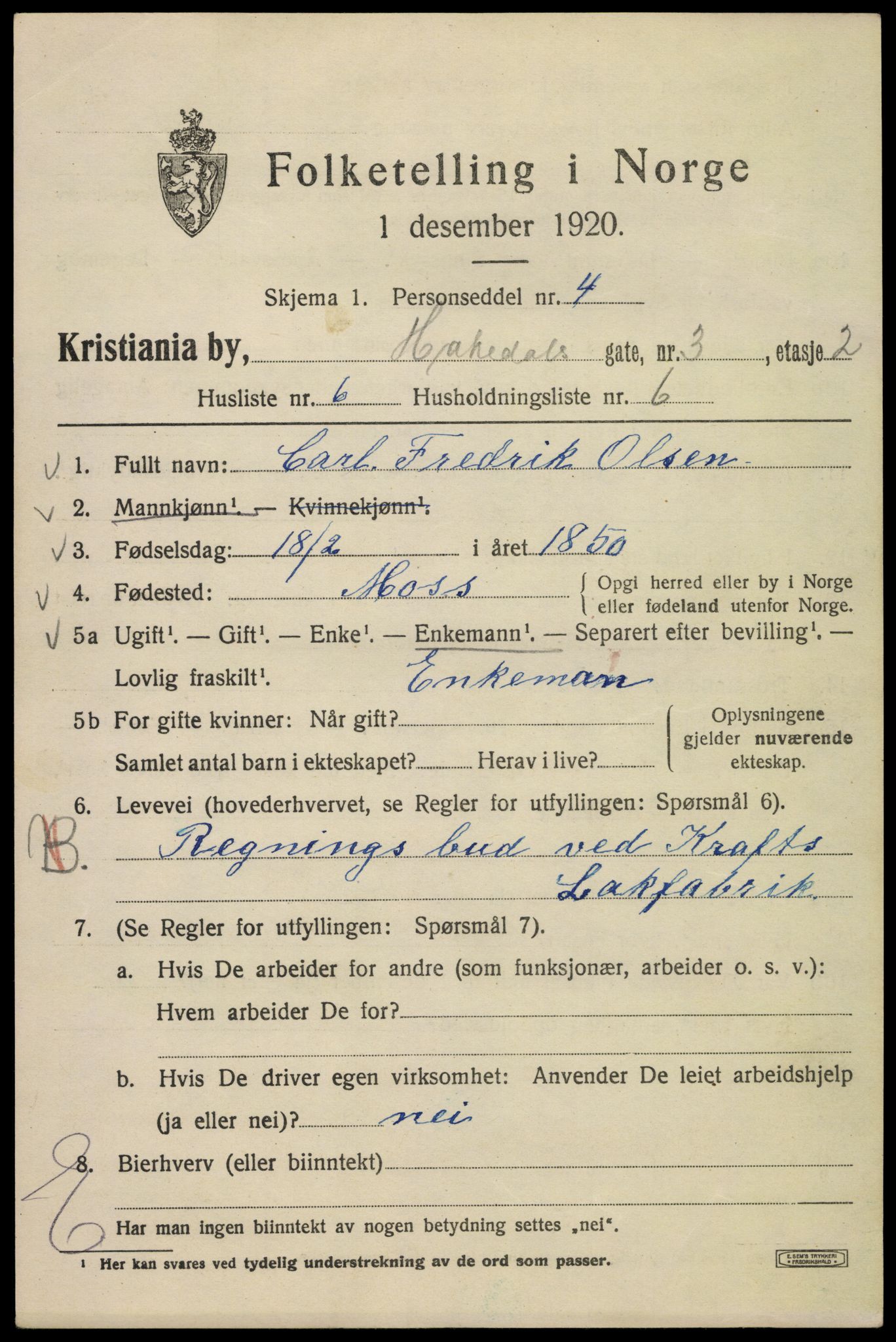 SAO, 1920 census for Kristiania, 1920, p. 267055