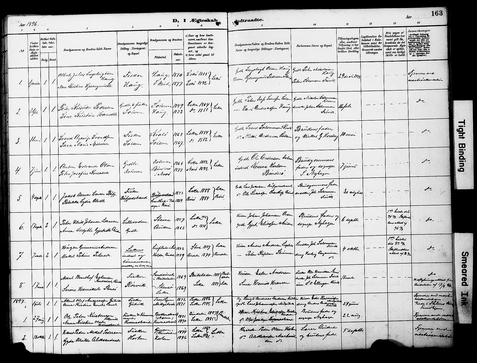 Ministerialprotokoller, klokkerbøker og fødselsregistre - Nord-Trøndelag, SAT/A-1458/788/L0701: Parish register (copy) no. 788C01, 1888-1913, p. 163
