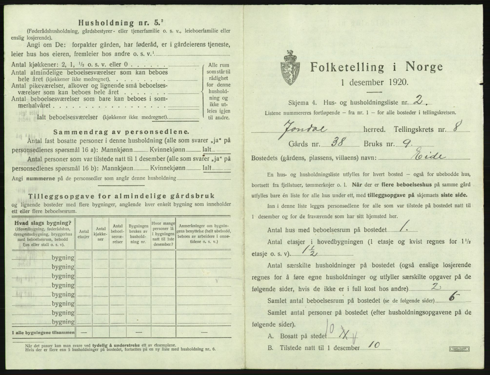 SAB, 1920 census for Jondal, 1920, p. 682