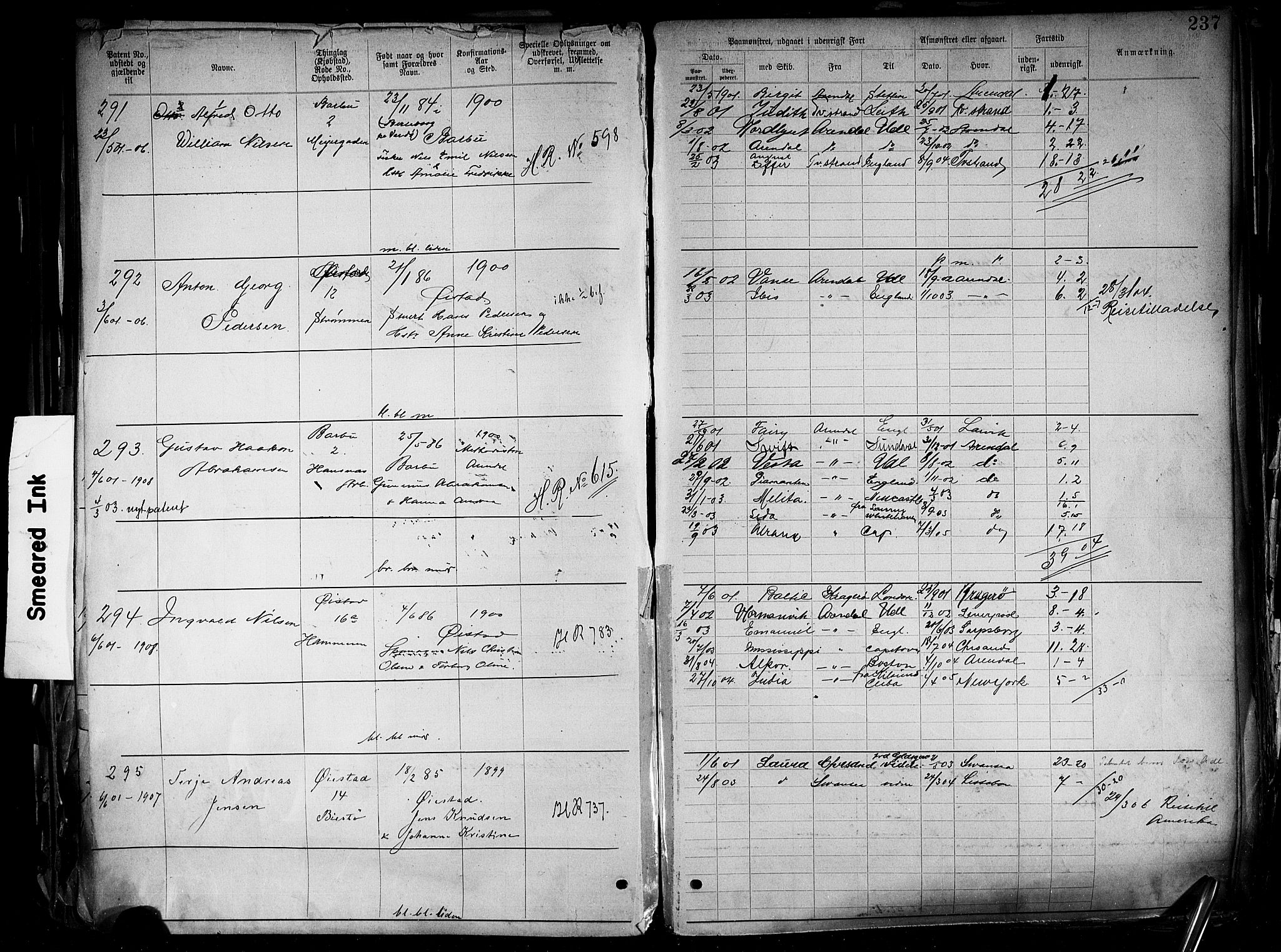 Arendal mønstringskrets, AV/SAK-2031-0012/F/Fa/L0004: Annotasjonsrulle nr 3828-4715 og nr 1-1296, S-4, 1892-1918, p. 243