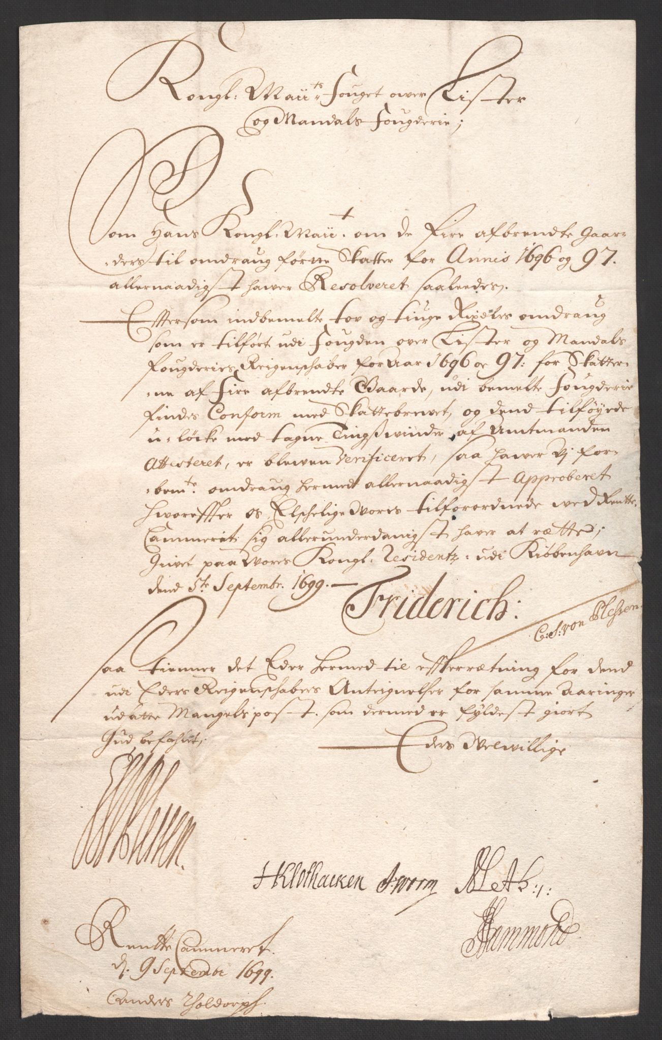 Rentekammeret inntil 1814, Reviderte regnskaper, Fogderegnskap, RA/EA-4092/R43/L2547: Fogderegnskap Lista og Mandal, 1698-1699, p. 196