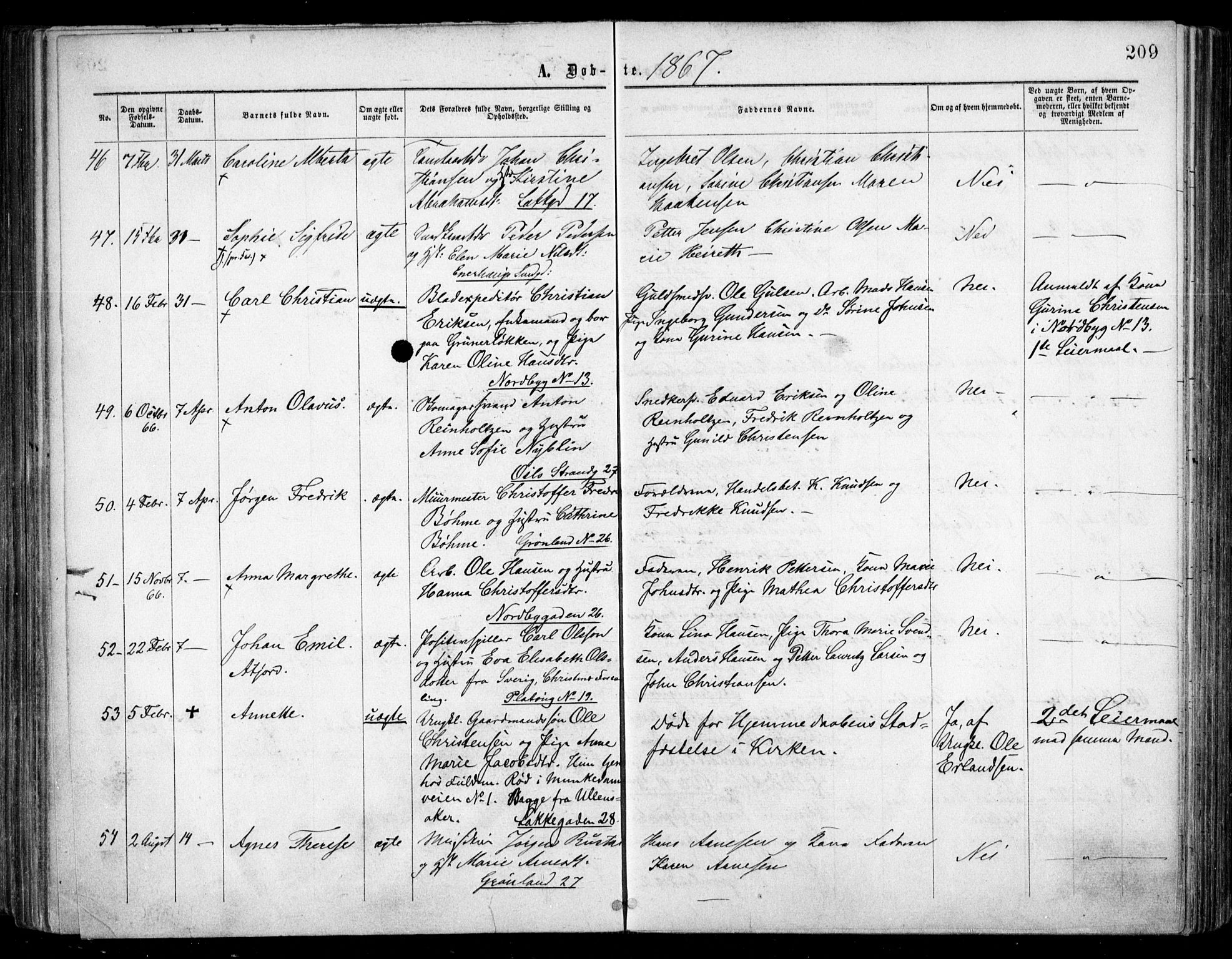 Grønland prestekontor Kirkebøker, AV/SAO-A-10848/F/Fa/L0002: Parish register (official) no. 2, 1862-1868, p. 209