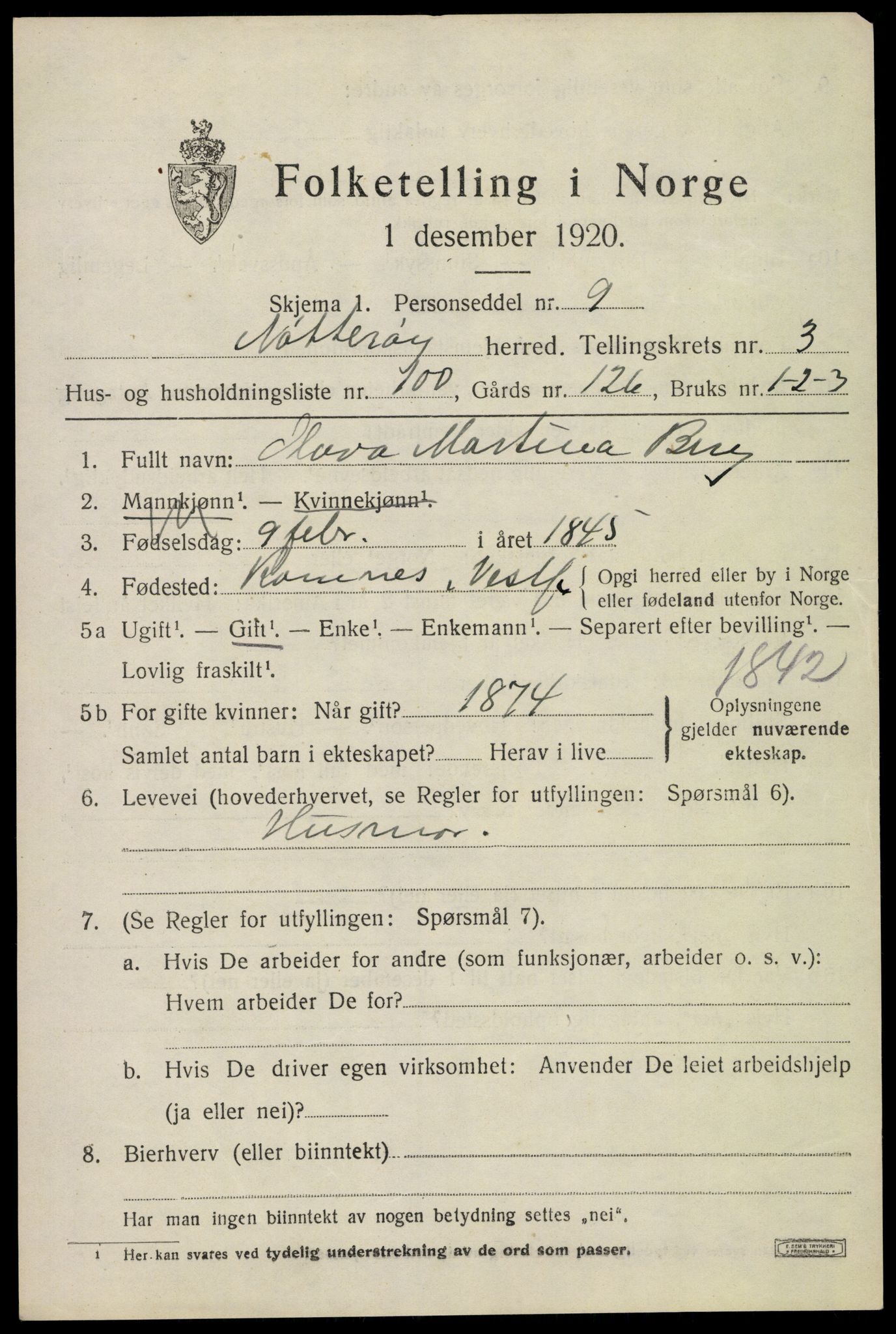 SAKO, 1920 census for Nøtterøy, 1920, p. 6653